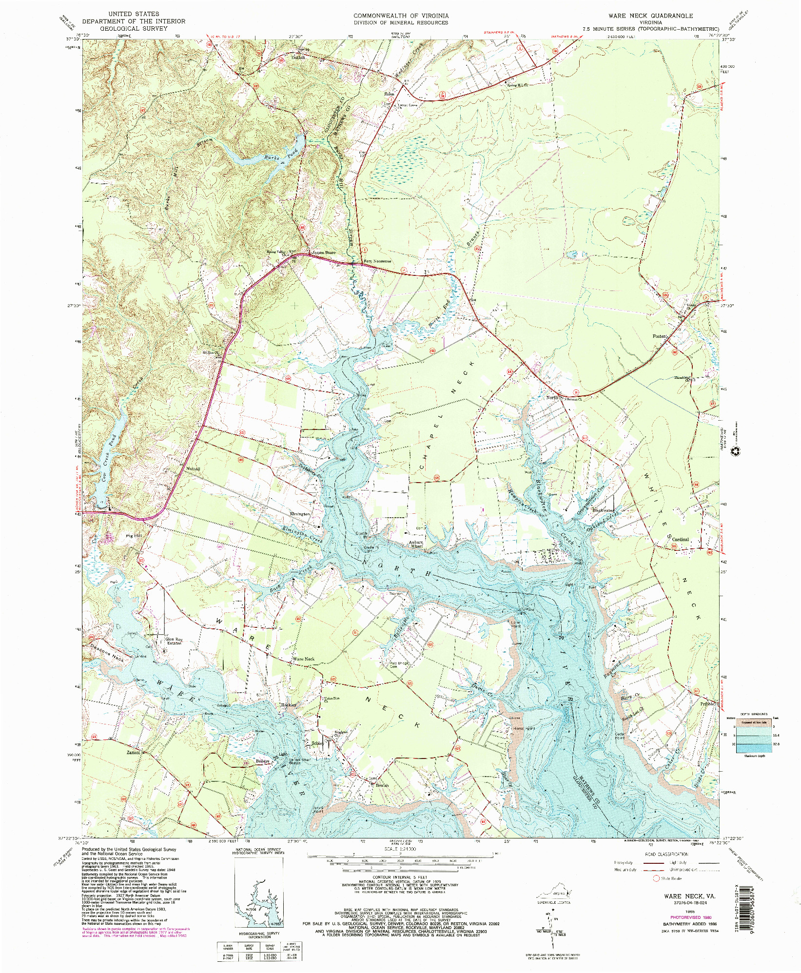 USGS 1:24000-SCALE QUADRANGLE FOR WARE NECK, VA 1965