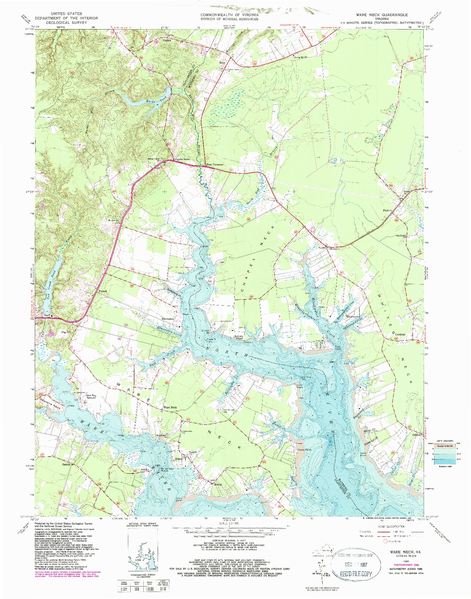 USGS 1:24000-SCALE QUADRANGLE FOR WARE NECK, VA 1965
