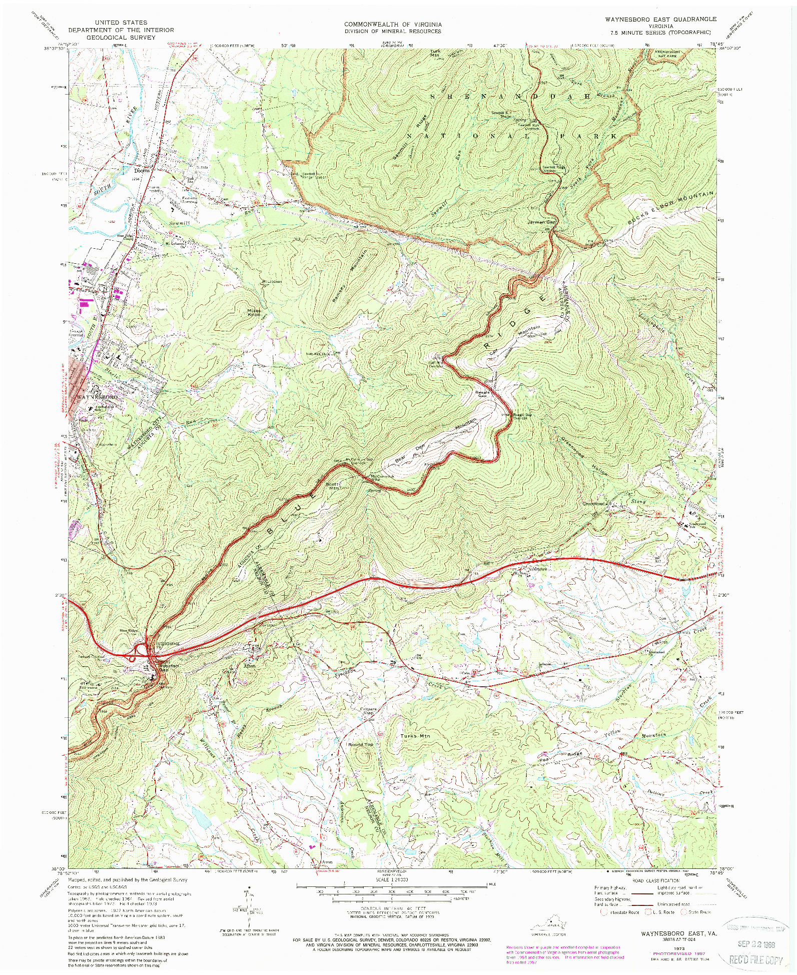 USGS 1:24000-SCALE QUADRANGLE FOR WAYNESBORO EAST, VA 1973