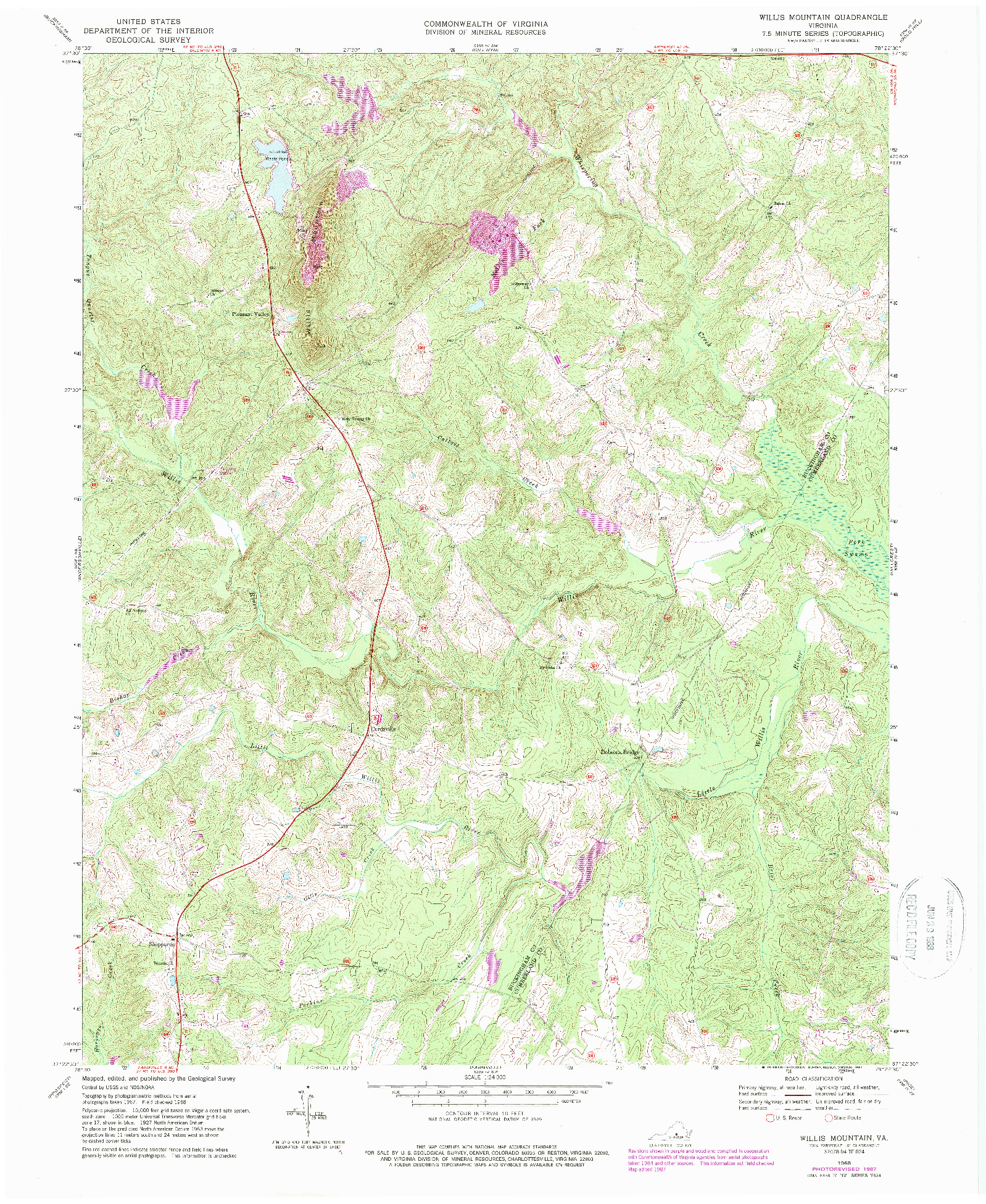 USGS 1:24000-SCALE QUADRANGLE FOR WILLIS MOUNTAIN, VA 1968