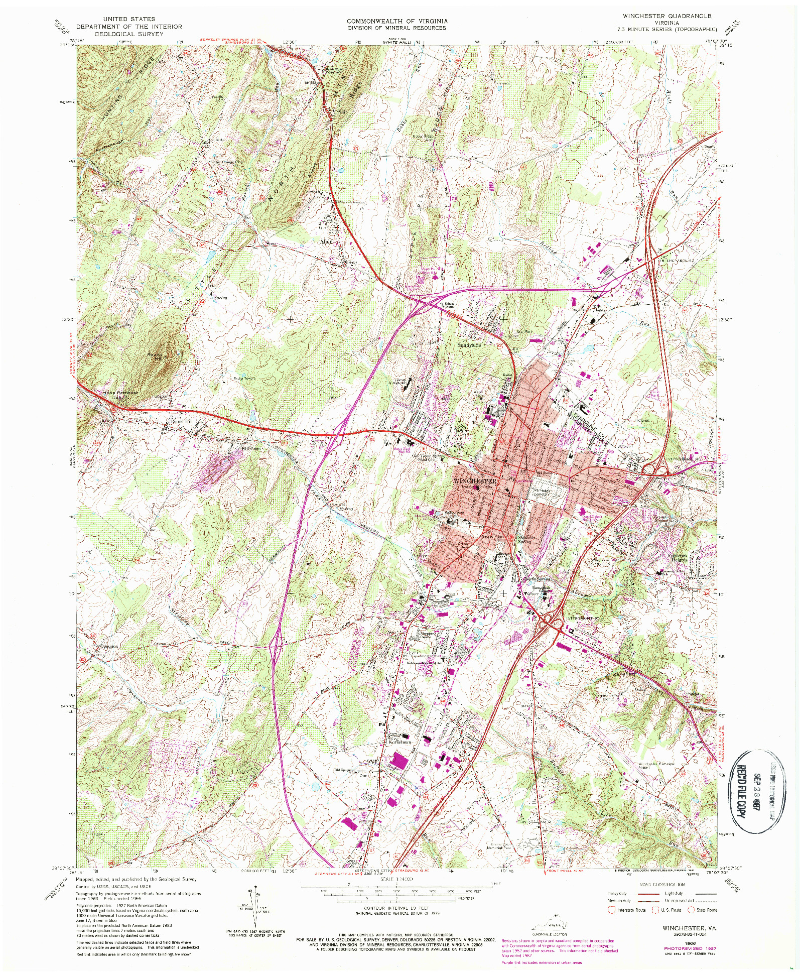 USGS 1:24000-SCALE QUADRANGLE FOR WINCHESTER, VA 1966