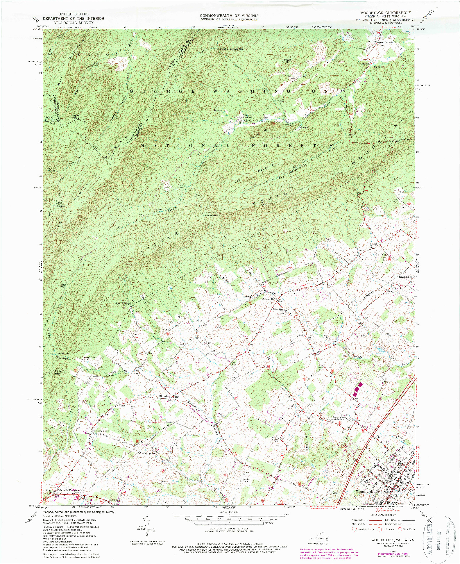 USGS 1:24000-SCALE QUADRANGLE FOR WOODSTOCK, VA 1966