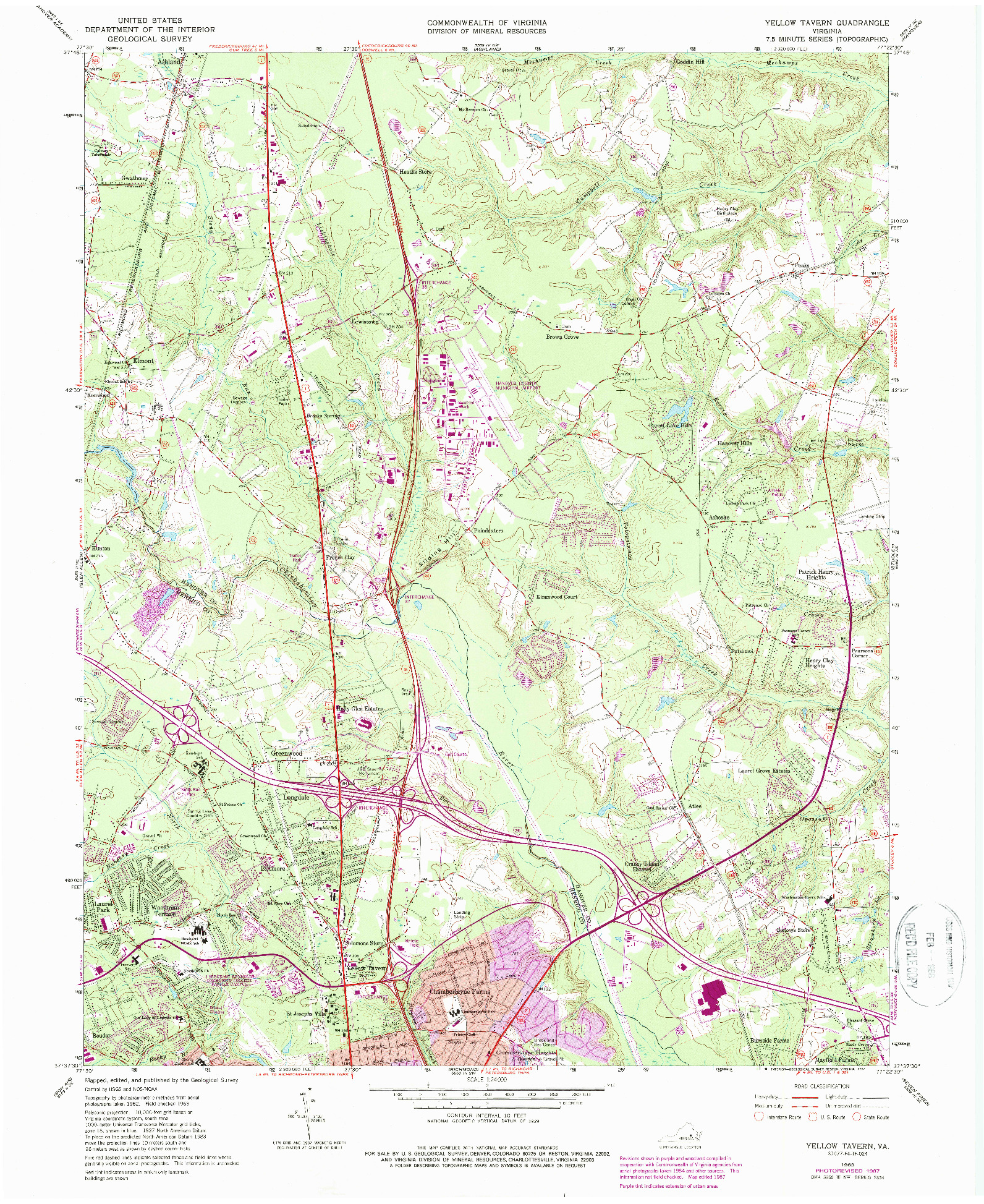 USGS 1:24000-SCALE QUADRANGLE FOR YELLOW TAVERN, VA 1963