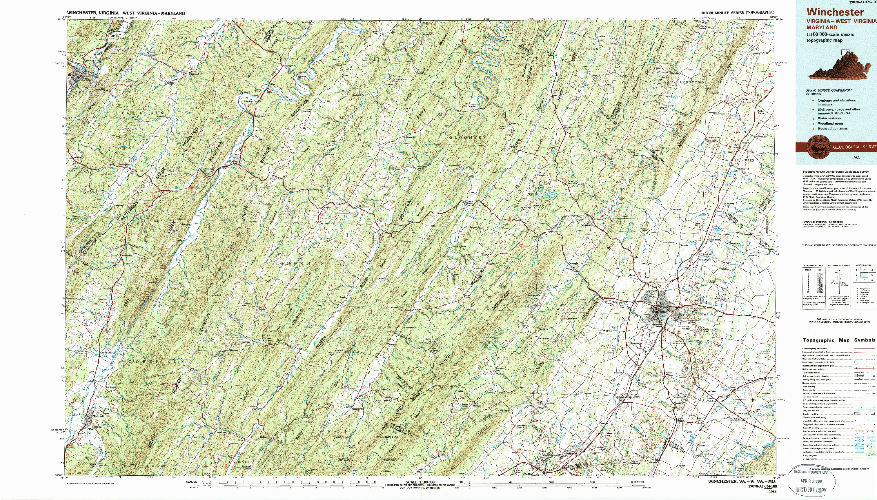 USGS 1:100000-SCALE QUADRANGLE FOR WINCHESTER, VA 1983
