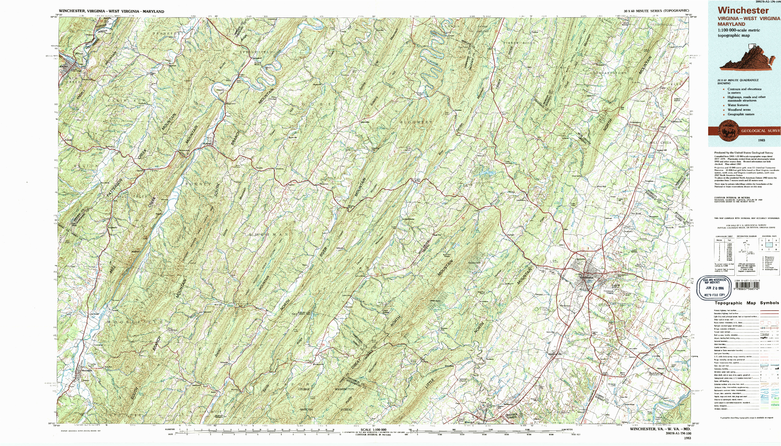 USGS 1:100000-SCALE QUADRANGLE FOR WINCHESTER, VA 1983