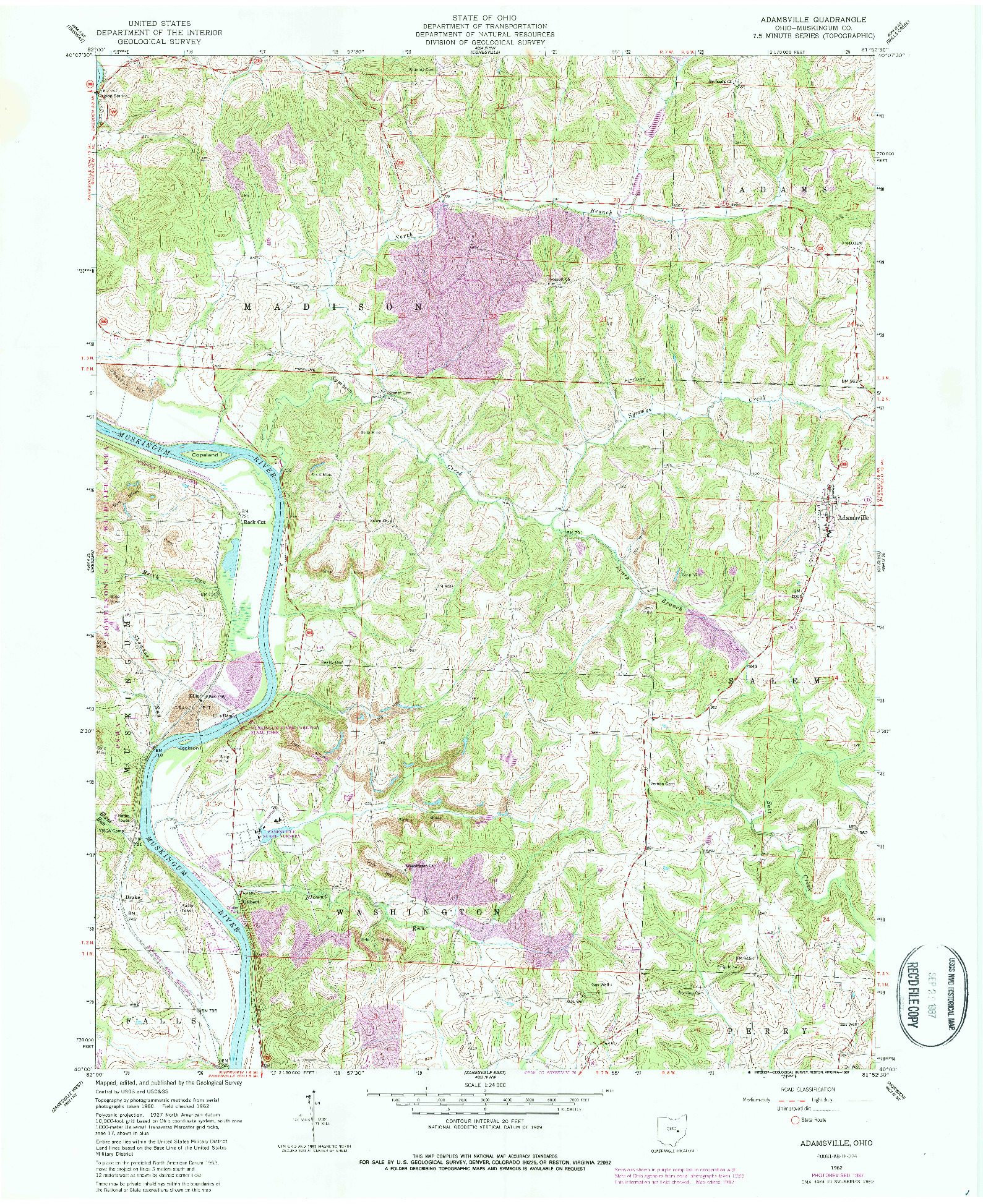 USGS 1:24000-SCALE QUADRANGLE FOR ADAMSVILLE, OH 1962