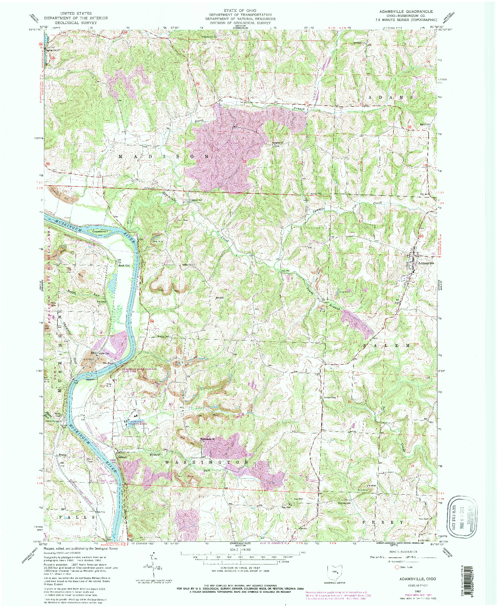 USGS 1:24000-SCALE QUADRANGLE FOR ADAMSVILLE, OH 1962