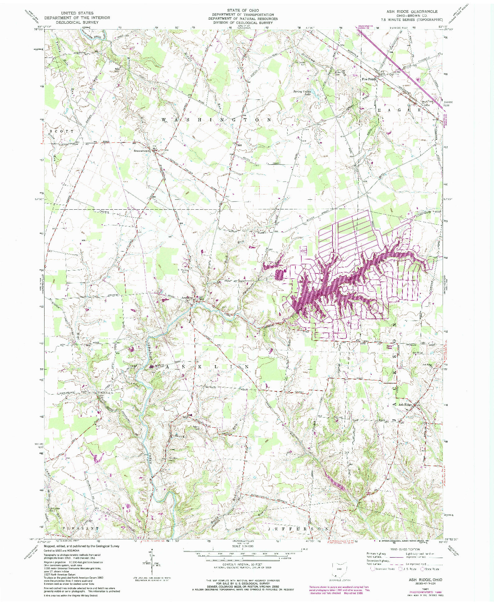 USGS 1:24000-SCALE QUADRANGLE FOR ASH RIDGE, OH 1961