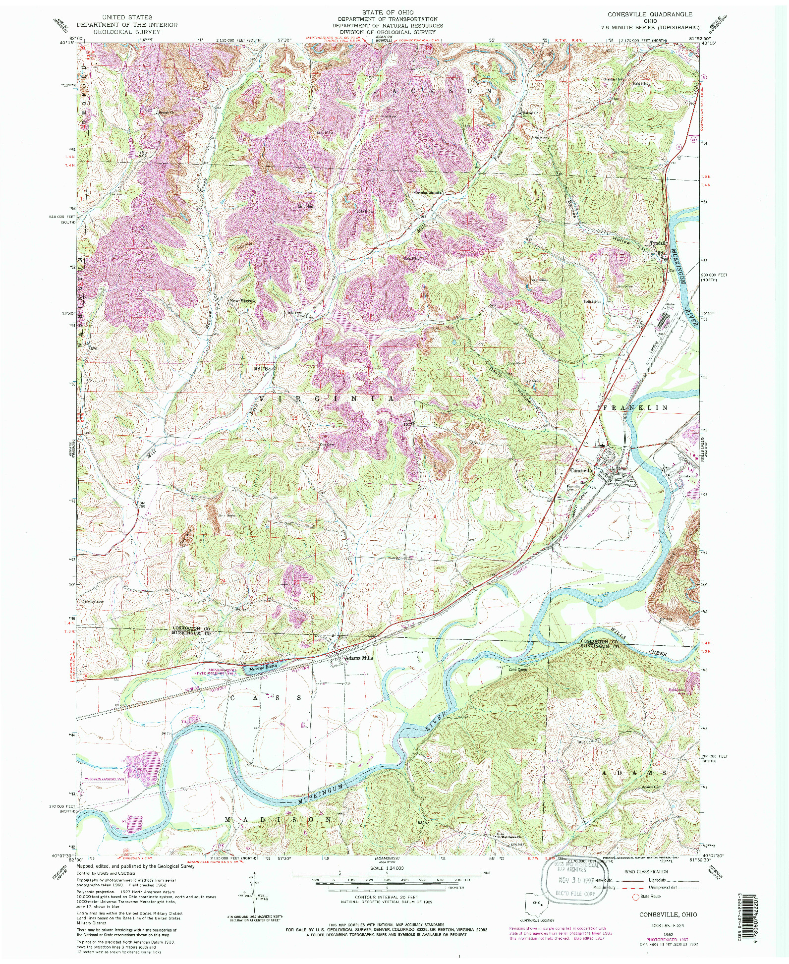 USGS 1:24000-SCALE QUADRANGLE FOR CONESVILLE, OH 1962