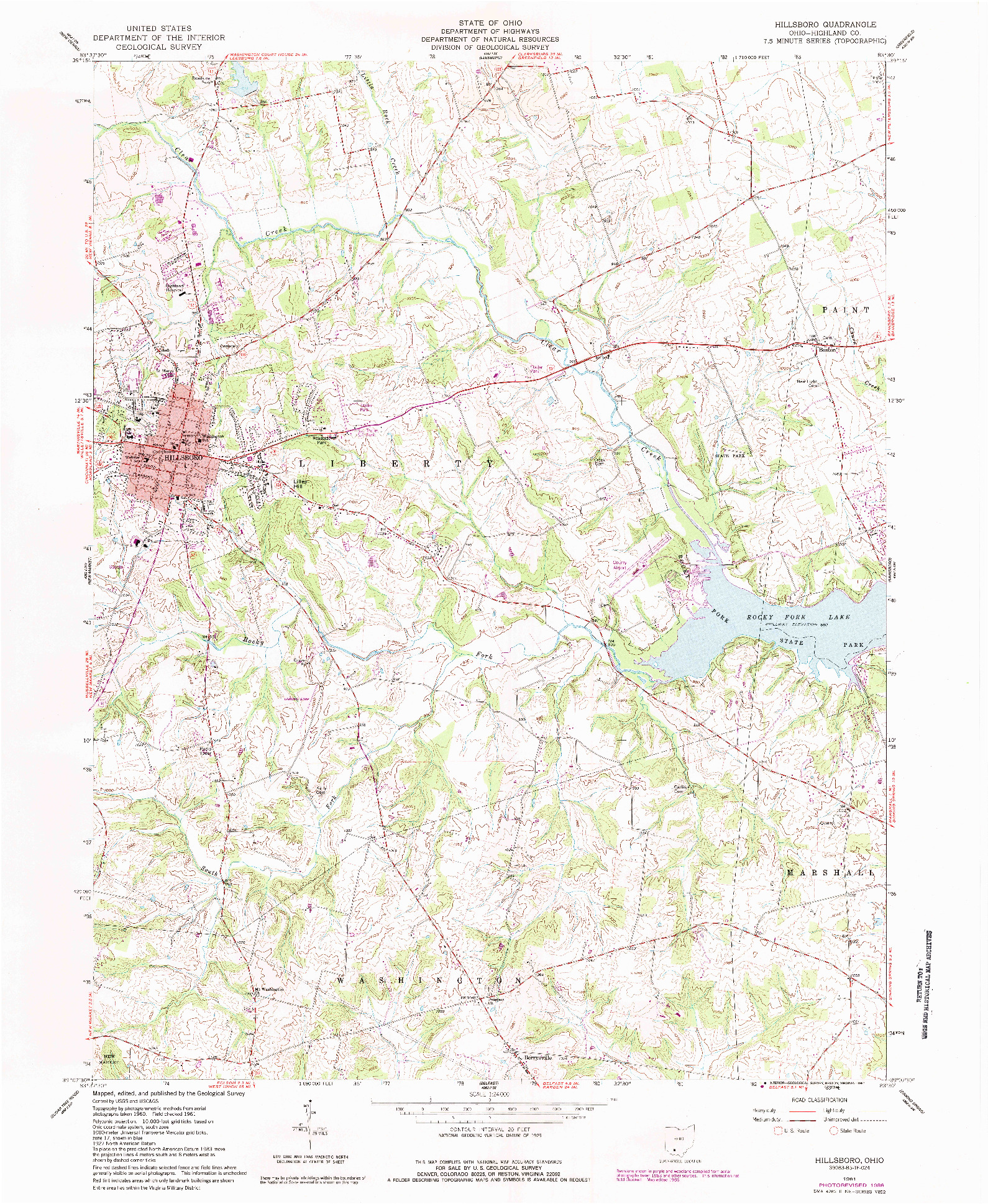 USGS 1:24000-SCALE QUADRANGLE FOR HILLSBORO, OH 1961