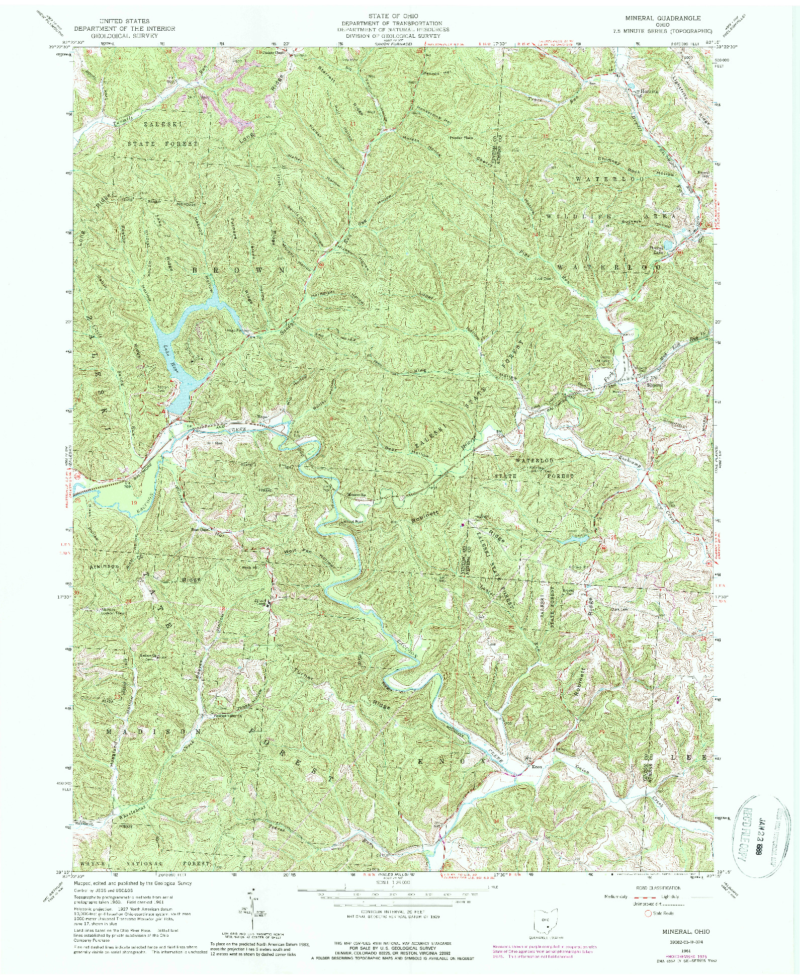 USGS 1:24000-SCALE QUADRANGLE FOR MINERAL, OH 1961