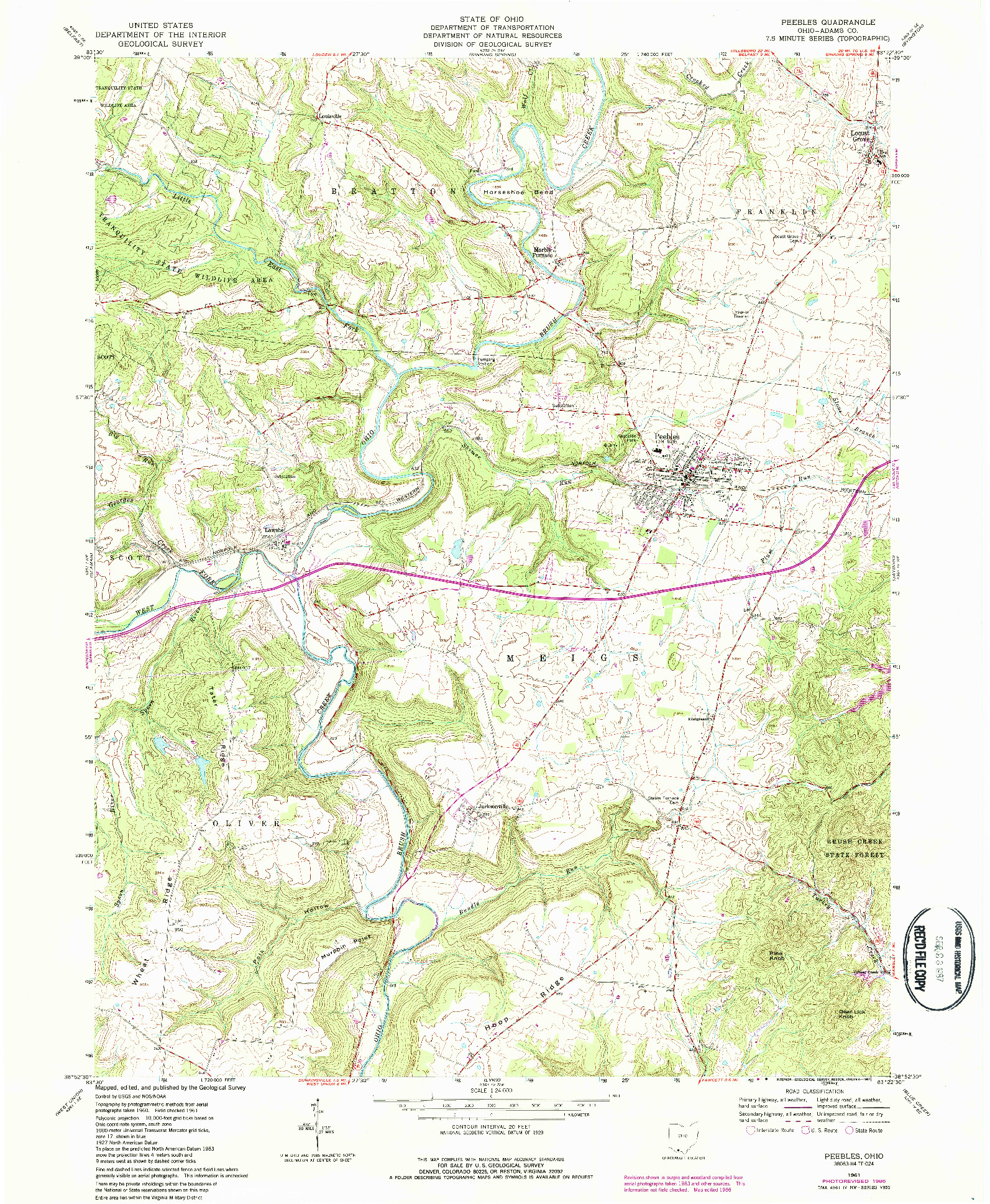 USGS 1:24000-SCALE QUADRANGLE FOR PEEBLES, OH 1961