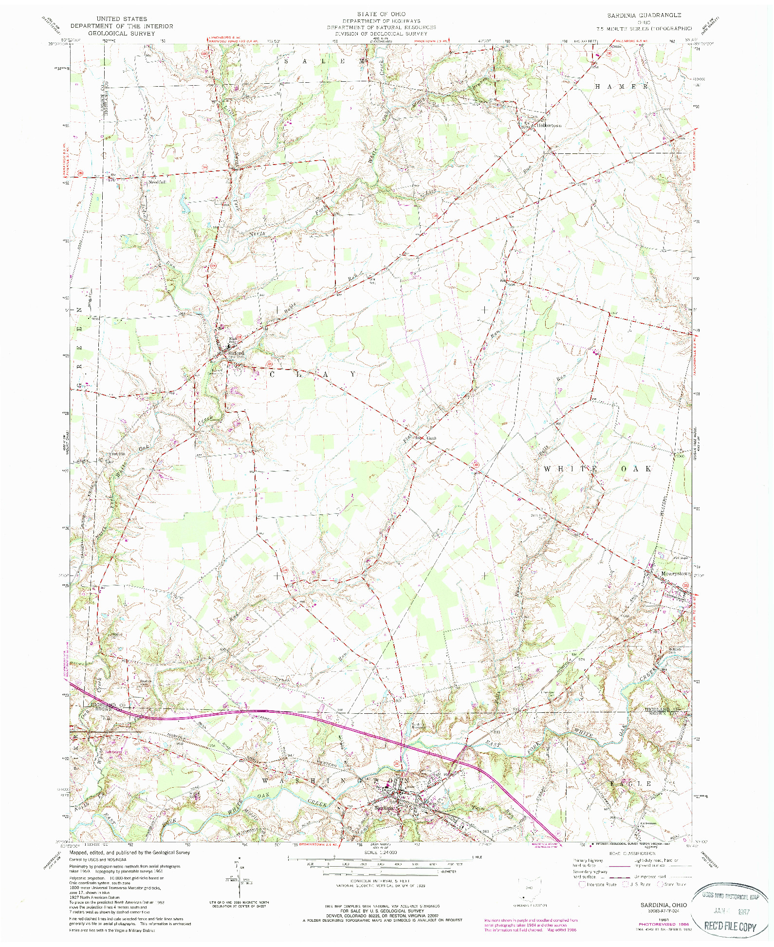 USGS 1:24000-SCALE QUADRANGLE FOR SARDINIA, OH 1961