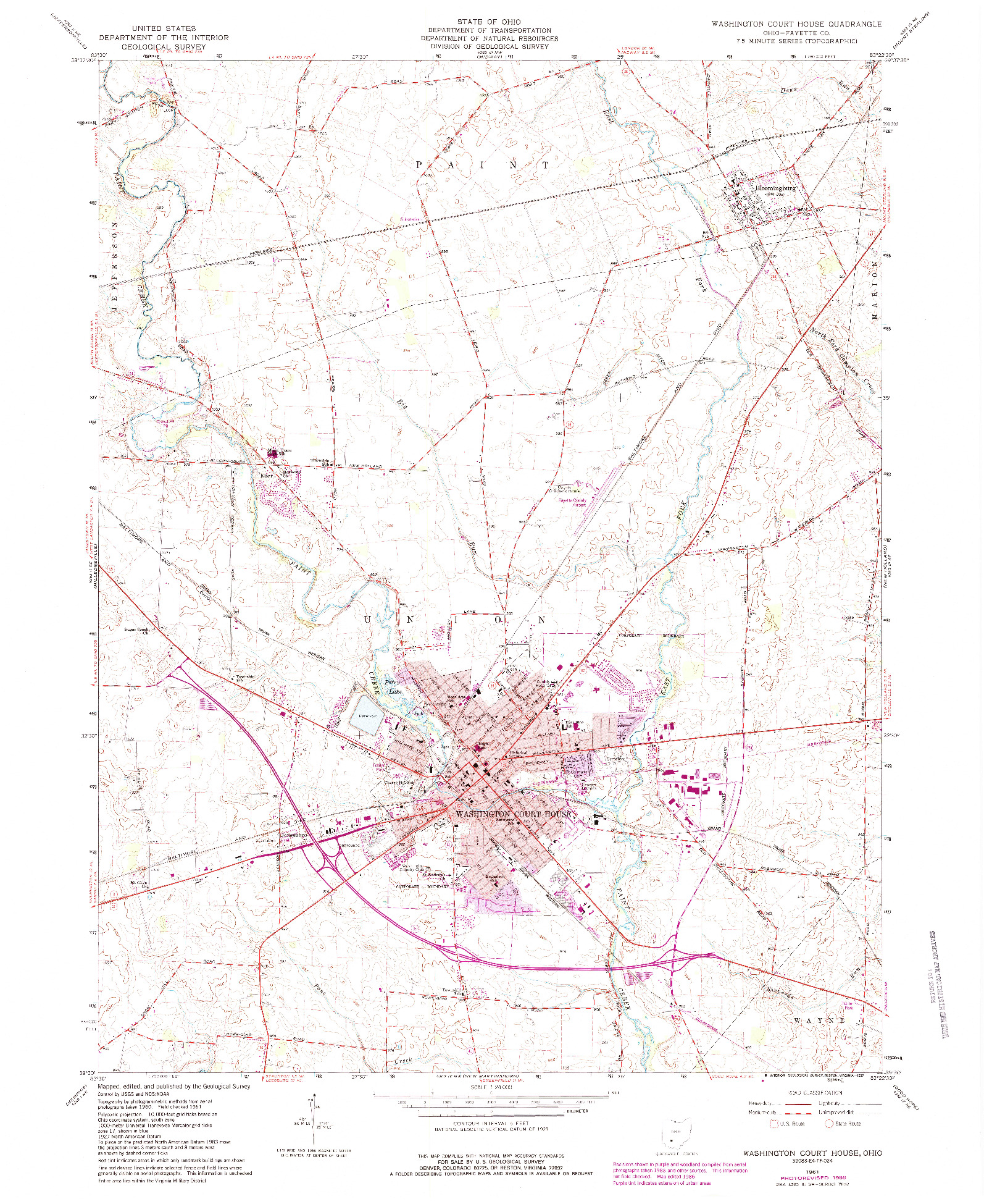 USGS 1:24000-SCALE QUADRANGLE FOR WASHINGTON COURT HOUSE, OH 1961