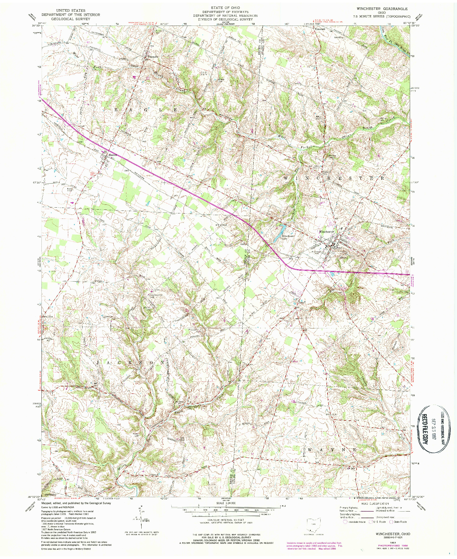 USGS 1:24000-SCALE QUADRANGLE FOR WINCHESTER, OH 1961