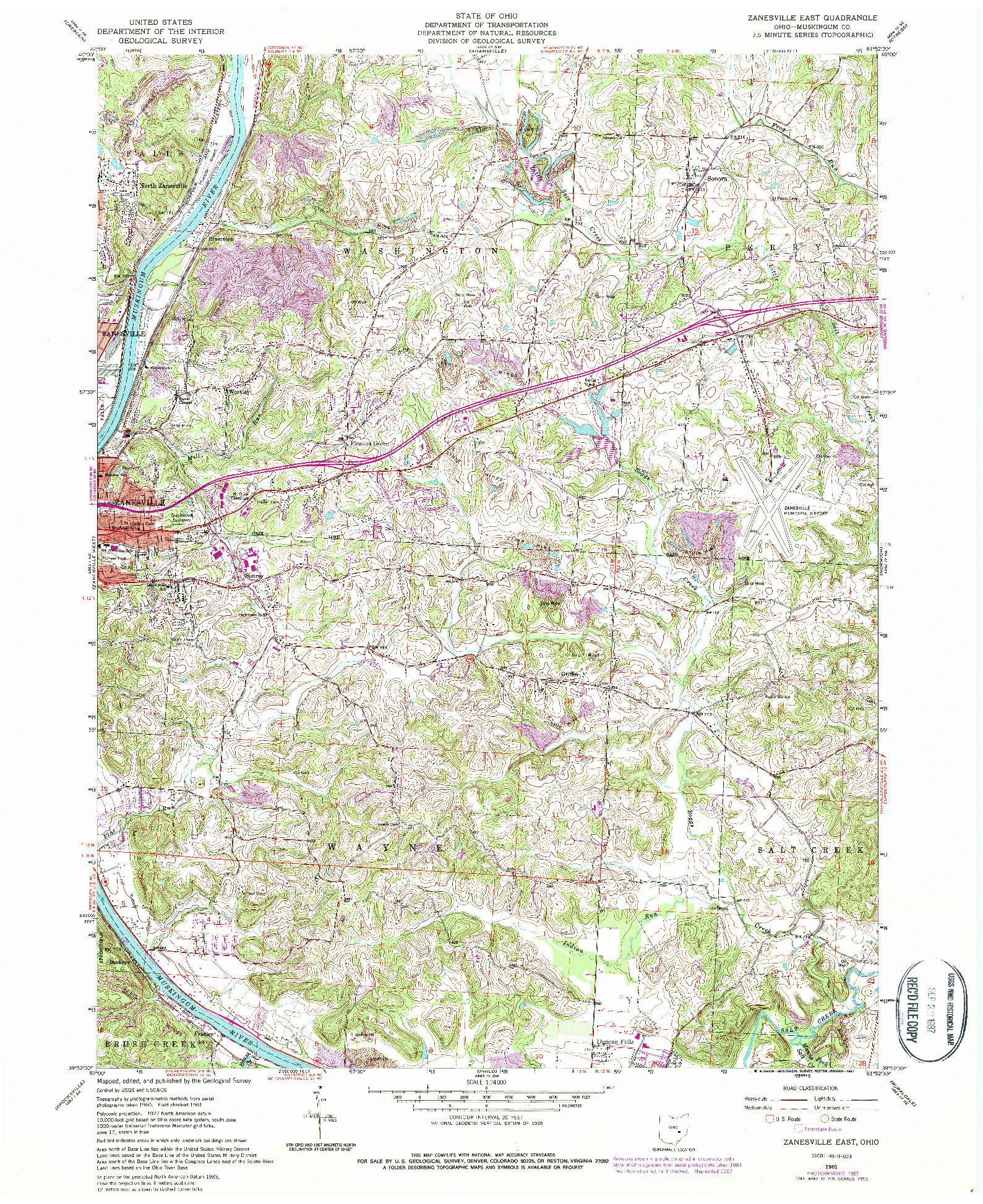 USGS 1:24000-SCALE QUADRANGLE FOR ZANESVILLE EAST, OH 1961