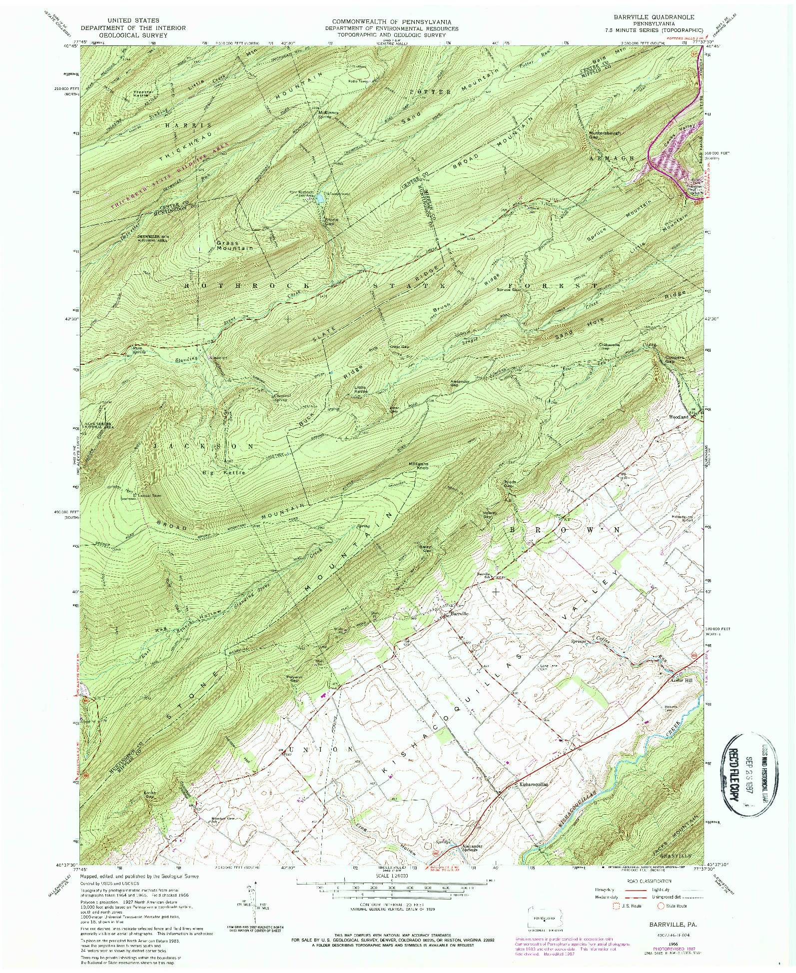 USGS 1:24000-SCALE QUADRANGLE FOR BARRVILLE, PA 1966