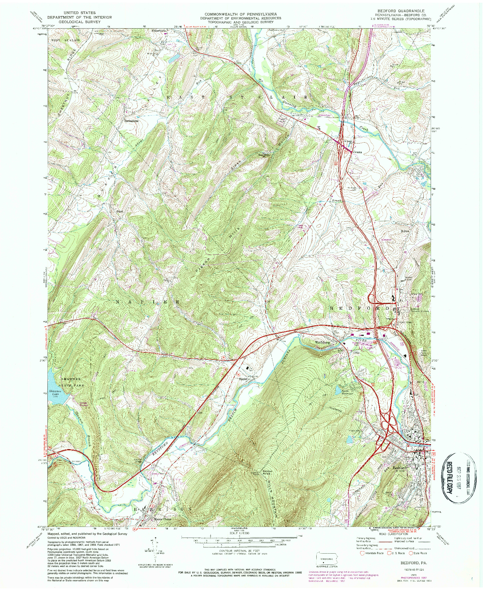 USGS 1:24000-SCALE QUADRANGLE FOR BEDFORD, PA 1971