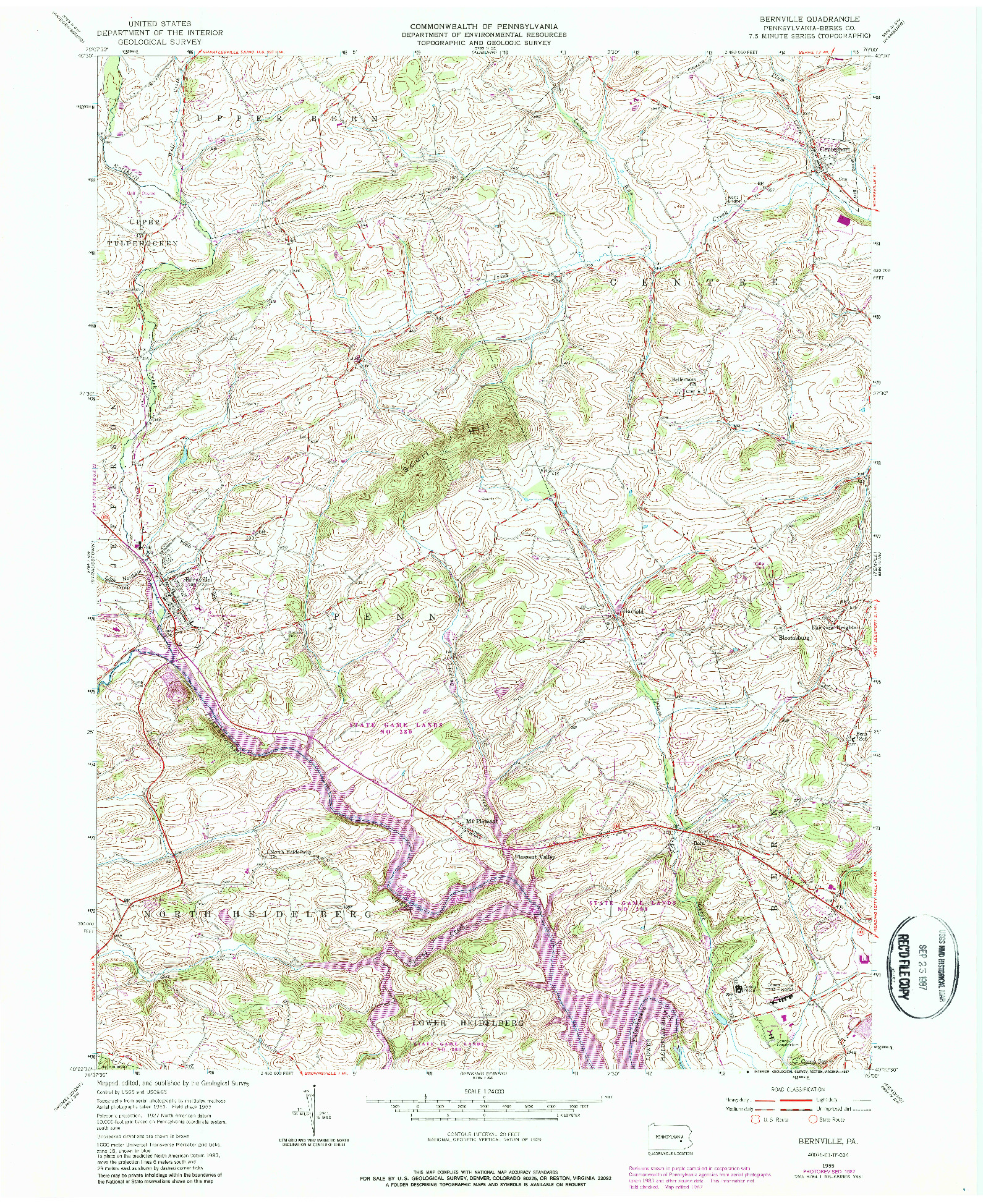 USGS 1:24000-SCALE QUADRANGLE FOR BERNVILLE, PA 1955