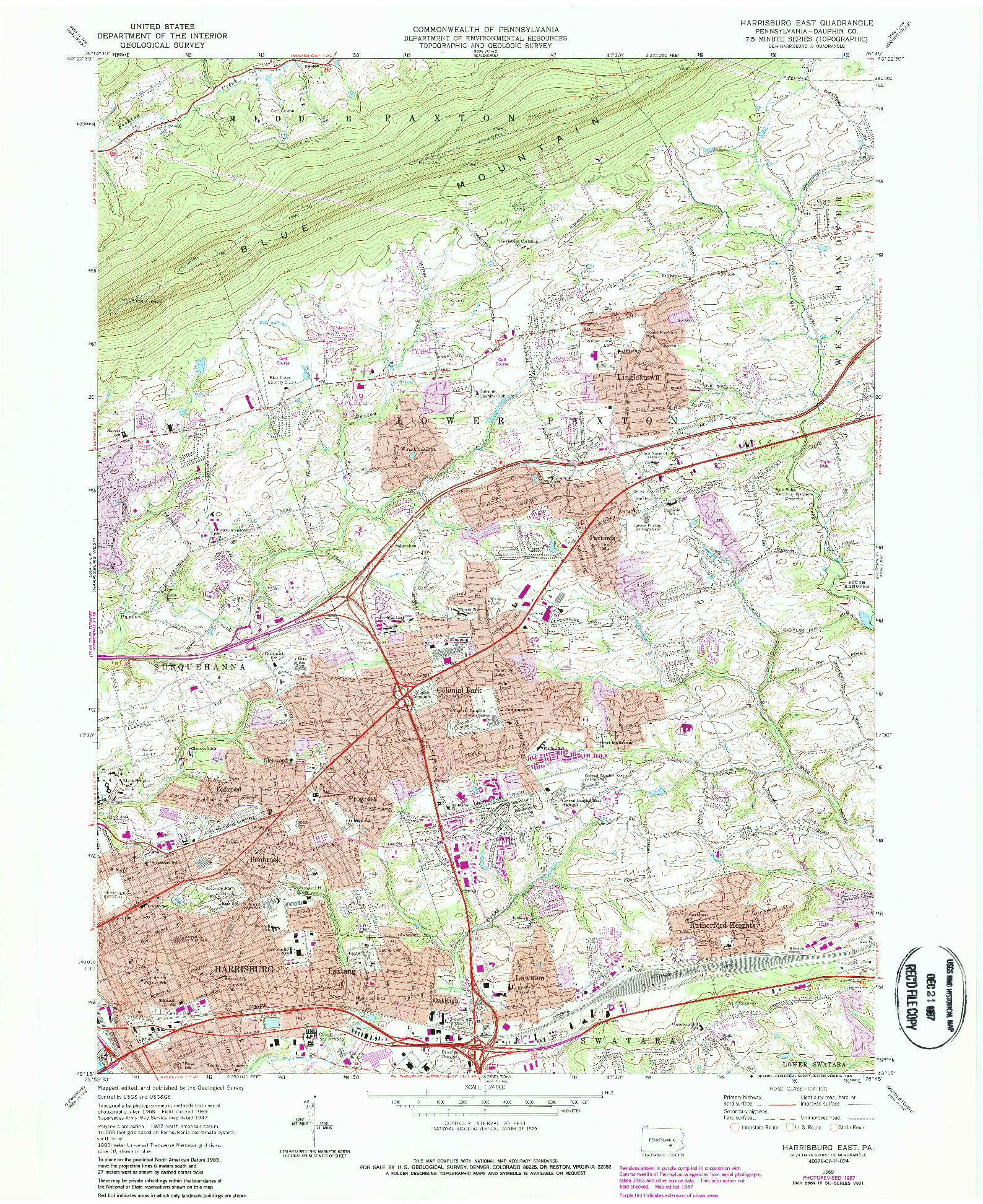 USGS 1:24000-SCALE QUADRANGLE FOR HARRISBURG EAST, PA 1969