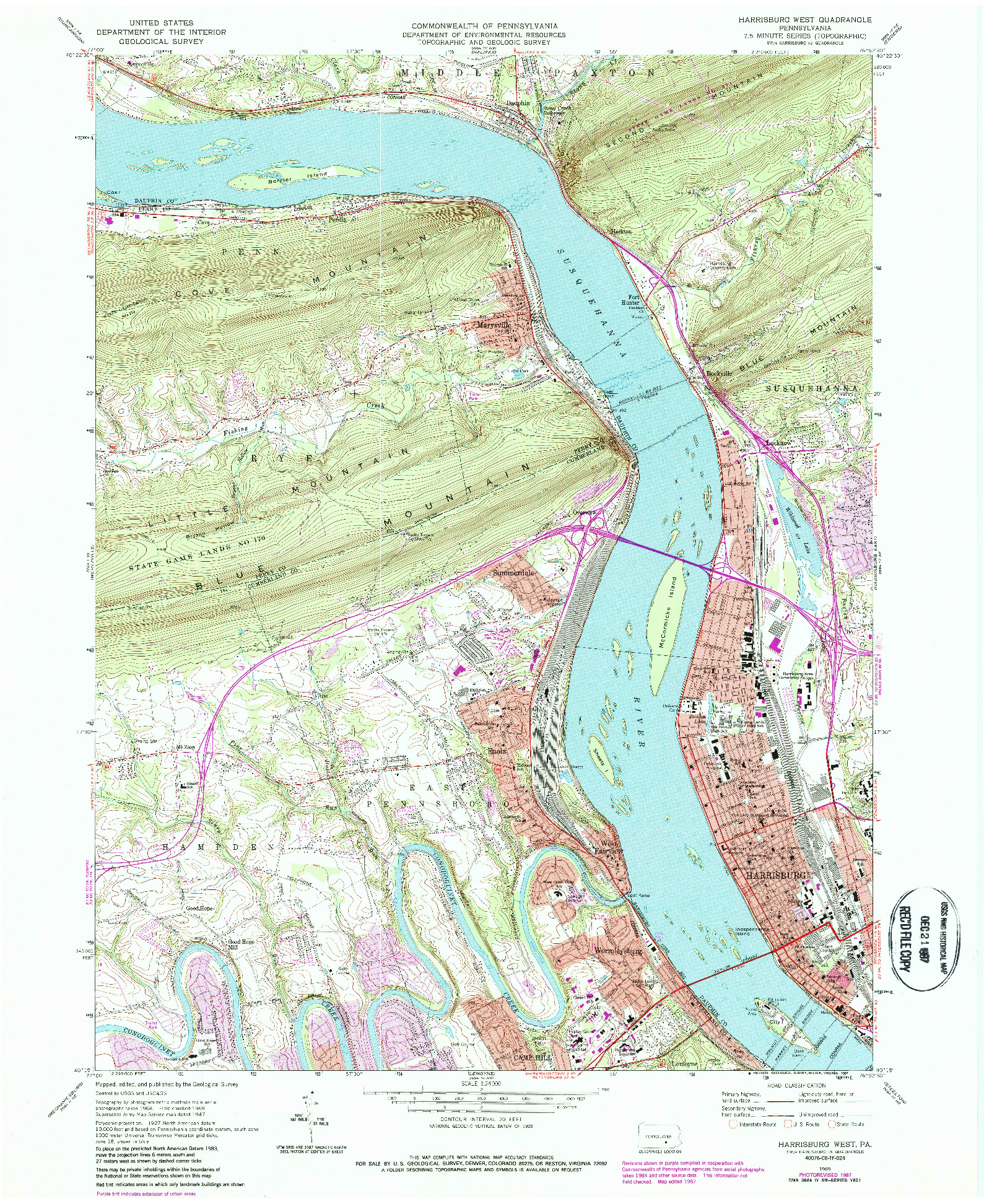 USGS 1:24000-SCALE QUADRANGLE FOR HARRISBURG WEST, PA 1969