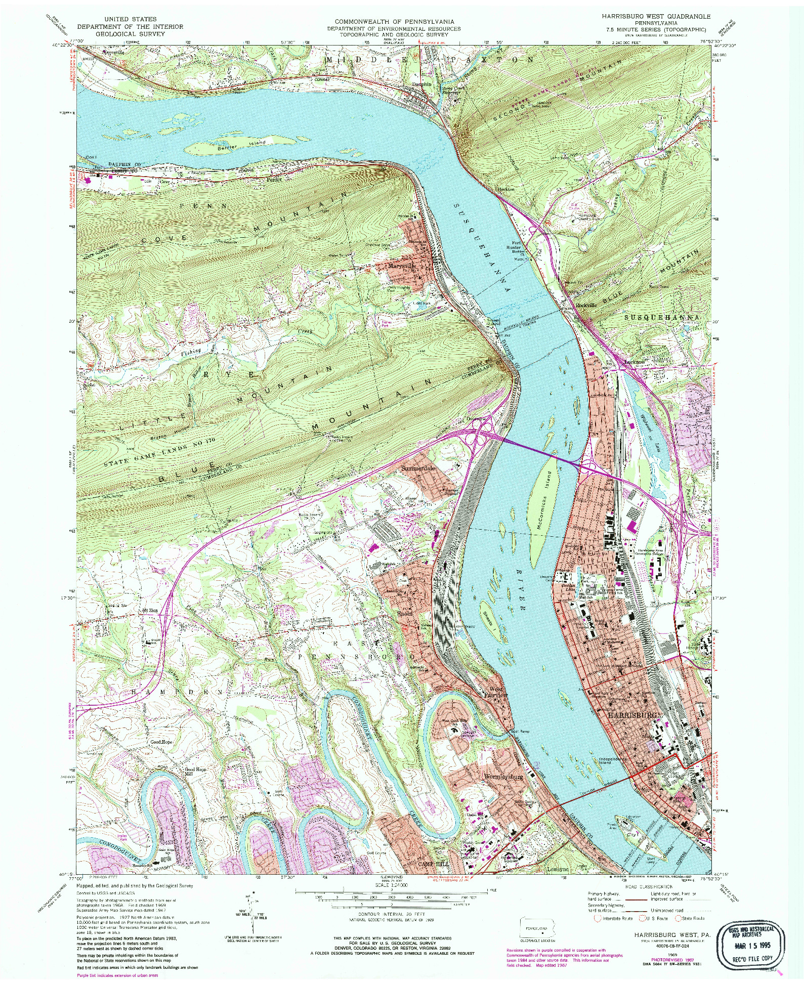 USGS 1:24000-SCALE QUADRANGLE FOR HARRISBURG WEST, PA 1969