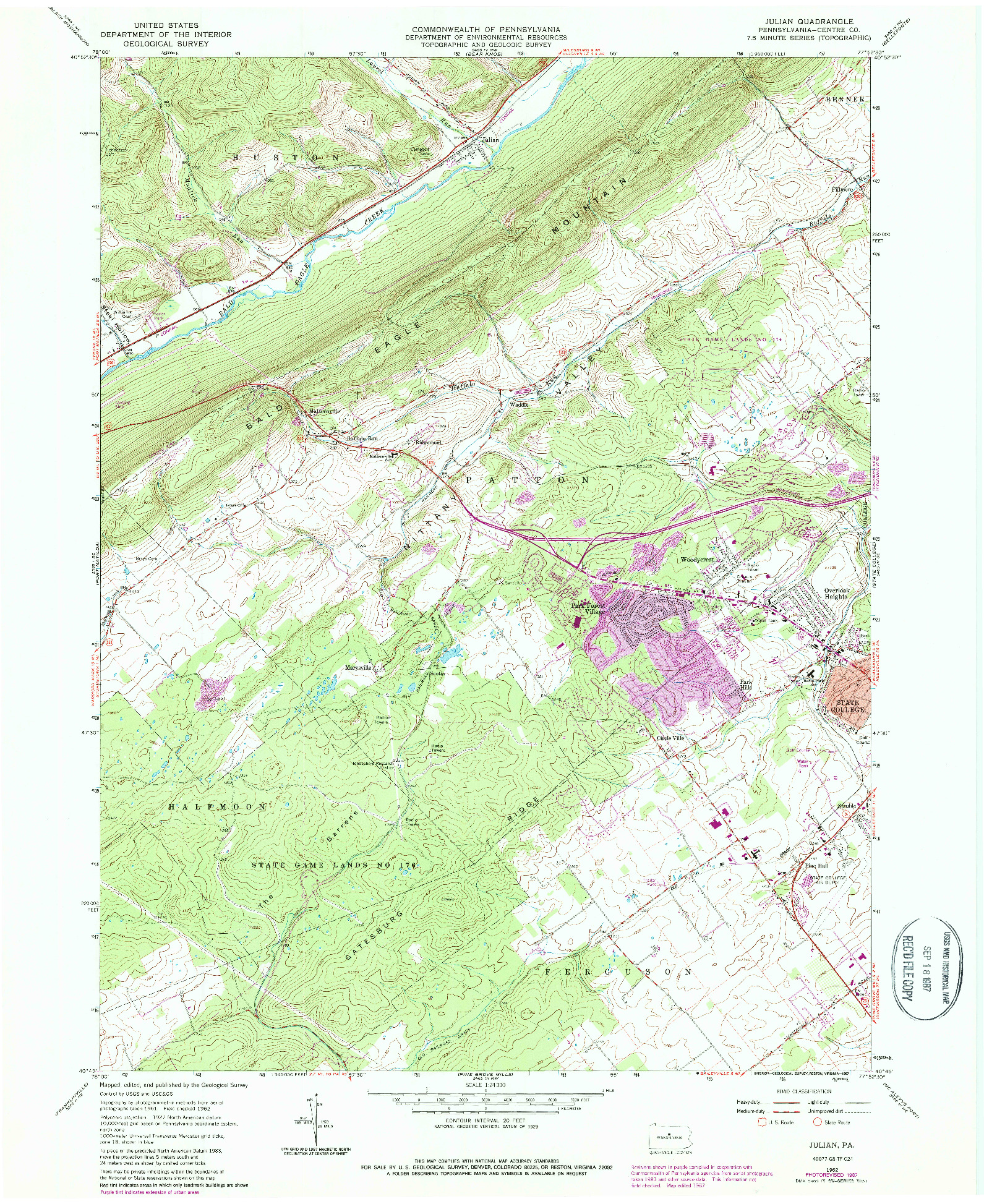 USGS 1:24000-SCALE QUADRANGLE FOR JULIAN, PA 1962