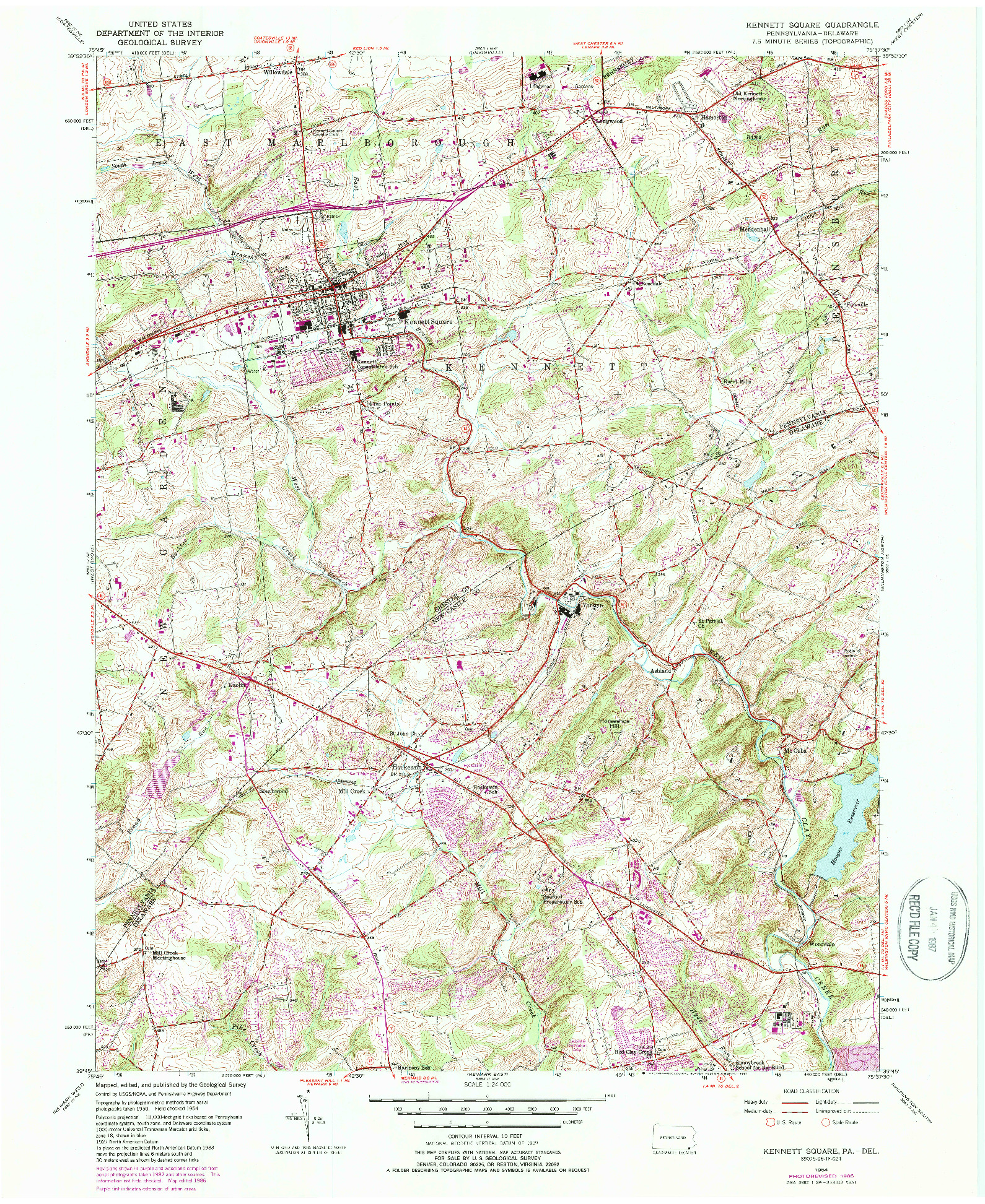 USGS 1:24000-SCALE QUADRANGLE FOR KENNETT SQUARE, PA 1954