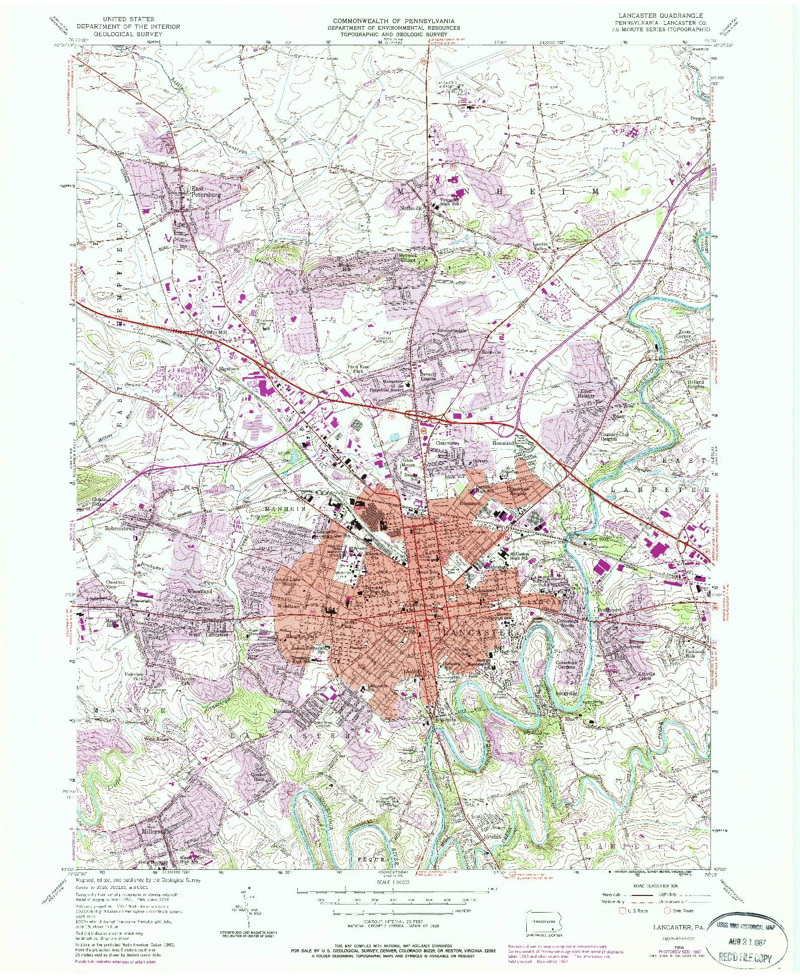 USGS 1:24000-SCALE QUADRANGLE FOR LANCASTER, PA 1956