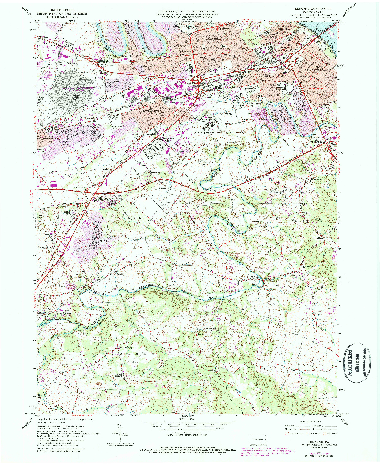 USGS 1:24000-SCALE QUADRANGLE FOR LEMOYNE, PA 1963