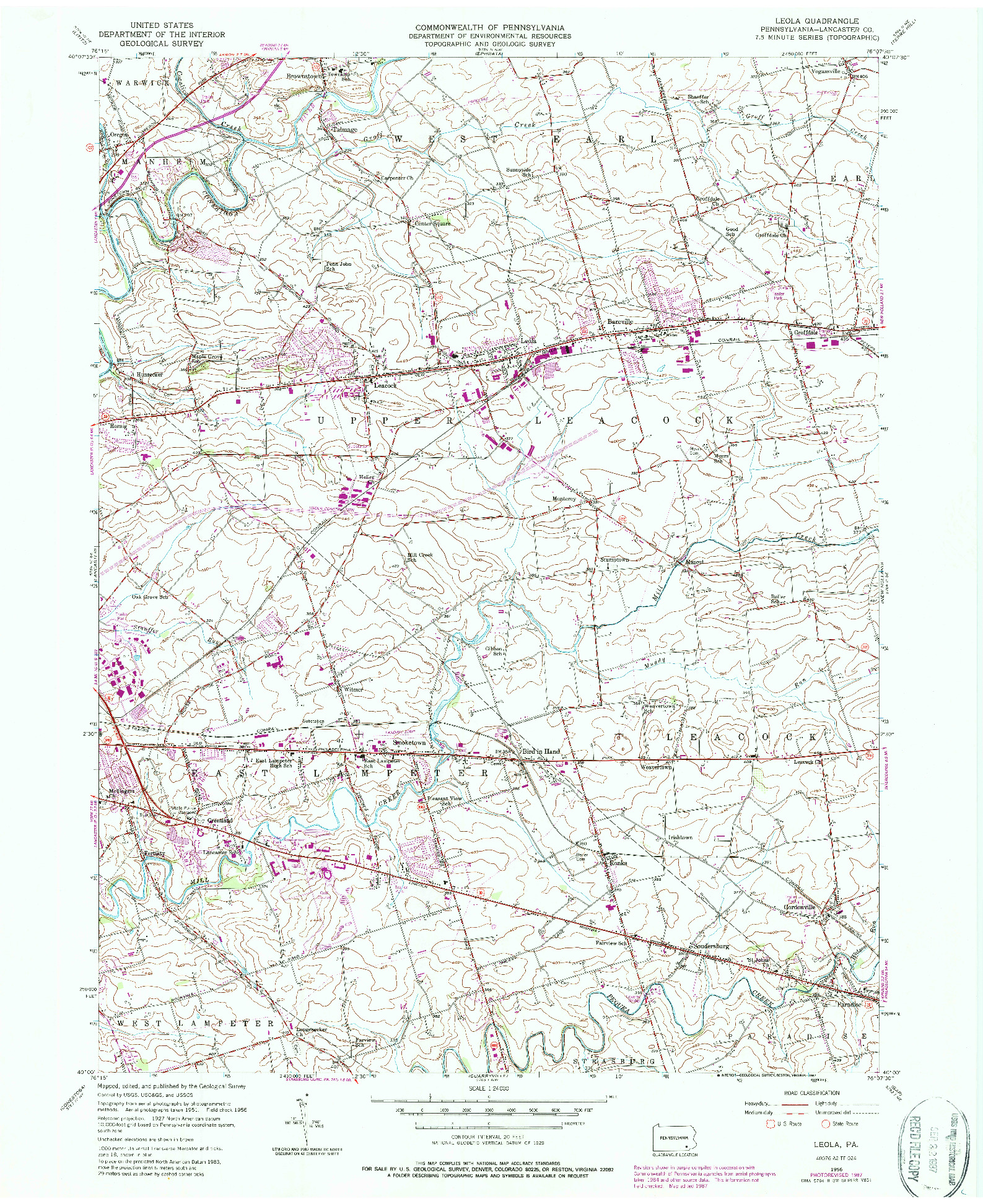 USGS 1:24000-SCALE QUADRANGLE FOR LEOLA, PA 1956