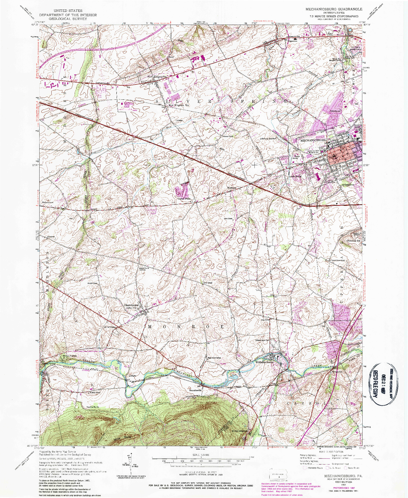 USGS 1:24000-SCALE QUADRANGLE FOR MECHANICSBURG, PA 1952