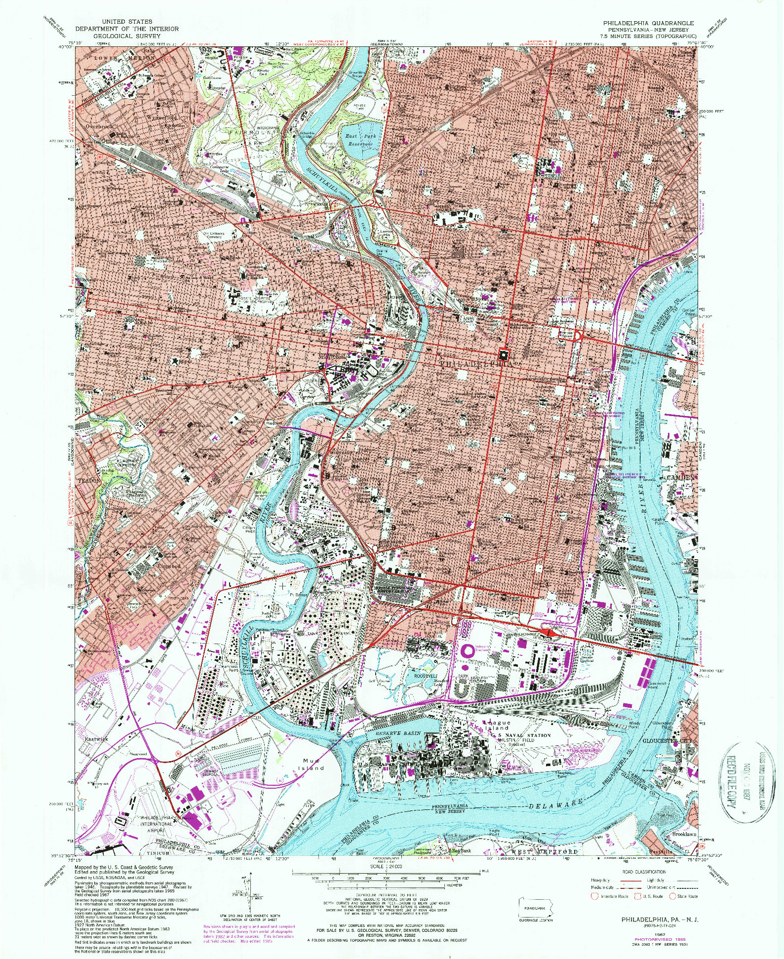 USGS 1:24000-SCALE QUADRANGLE FOR PHILADELPHIA, PA 1967