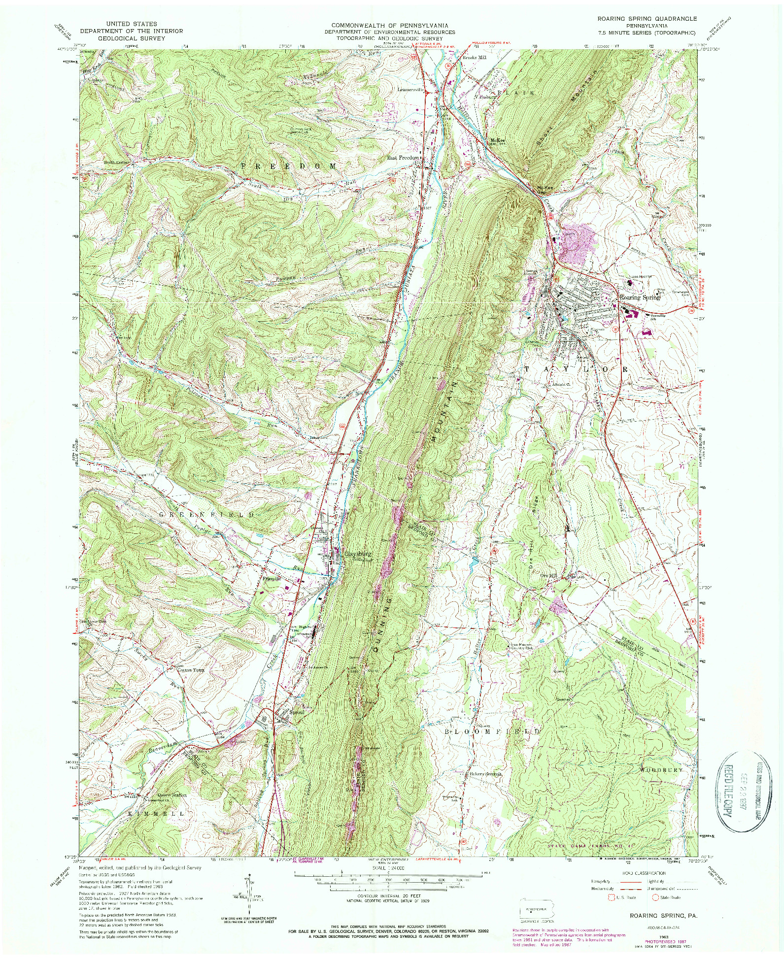 USGS 1:24000-SCALE QUADRANGLE FOR ROARING SPRING, PA 1963