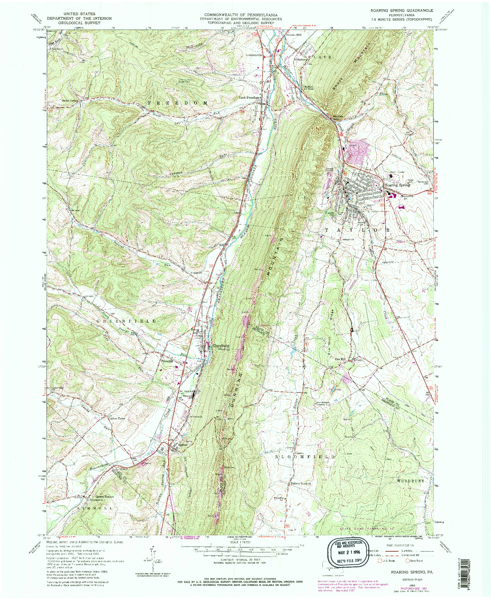 USGS 1:24000-SCALE QUADRANGLE FOR ROARING SPRING, PA 1963