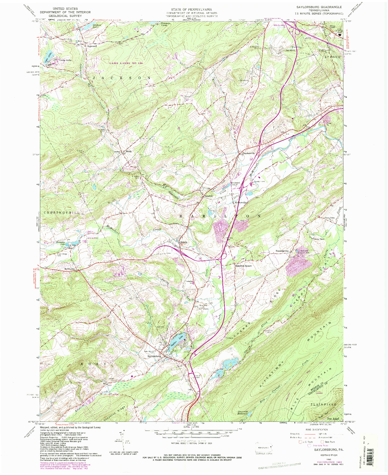 USGS 1:24000-SCALE QUADRANGLE FOR SAYLORSBURG, PA 1960