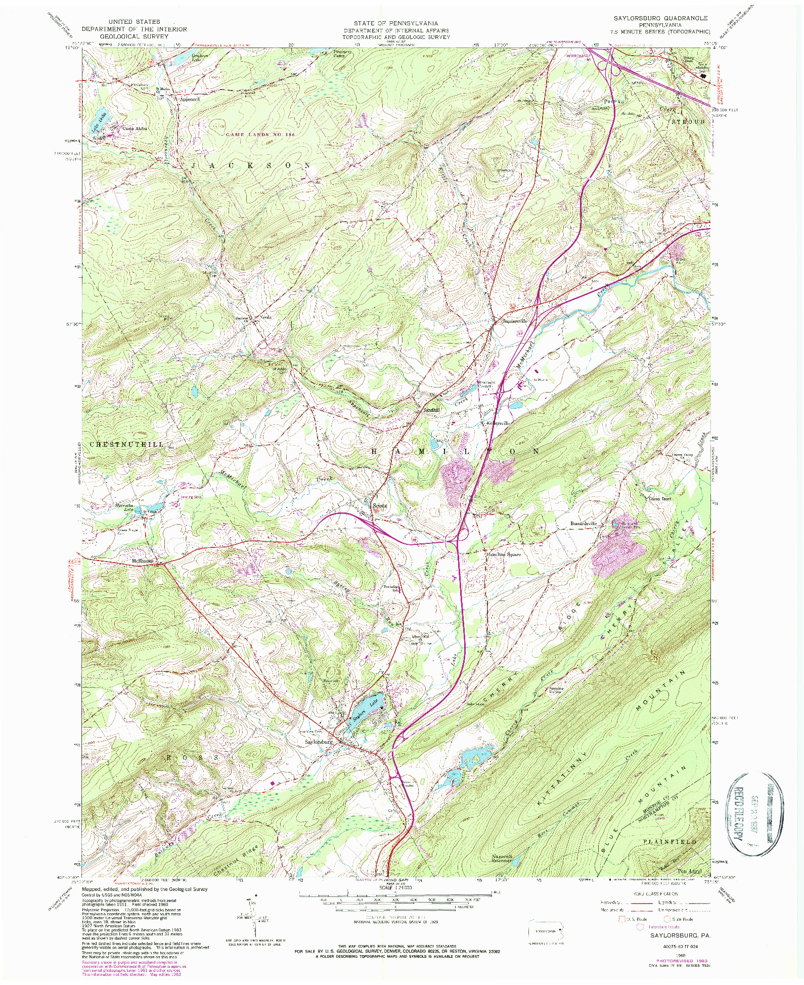 USGS 1:24000-SCALE QUADRANGLE FOR SAYLORSBURG, PA 1960