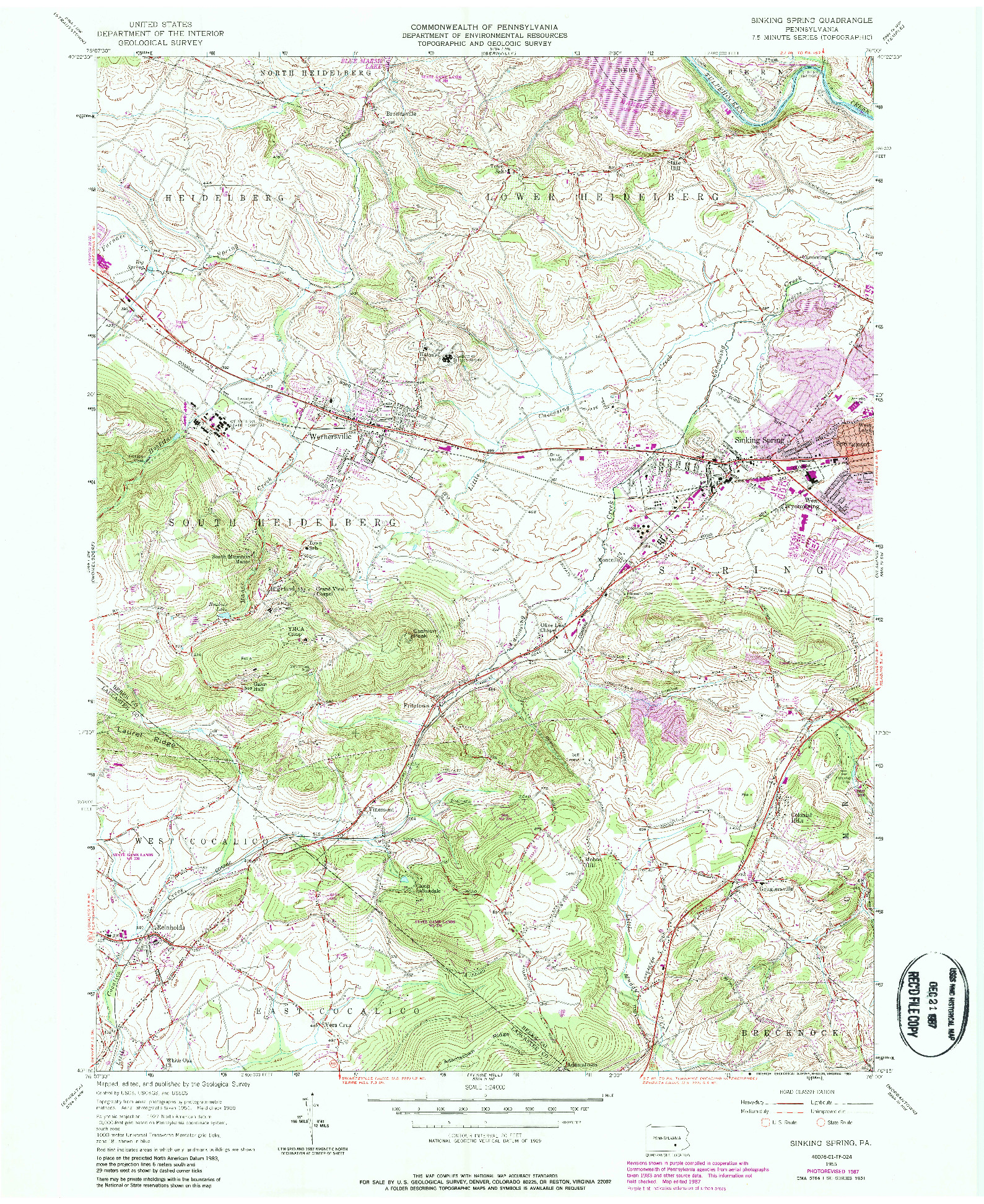 USGS 1:24000-SCALE QUADRANGLE FOR SINKING SPRING, PA 1955