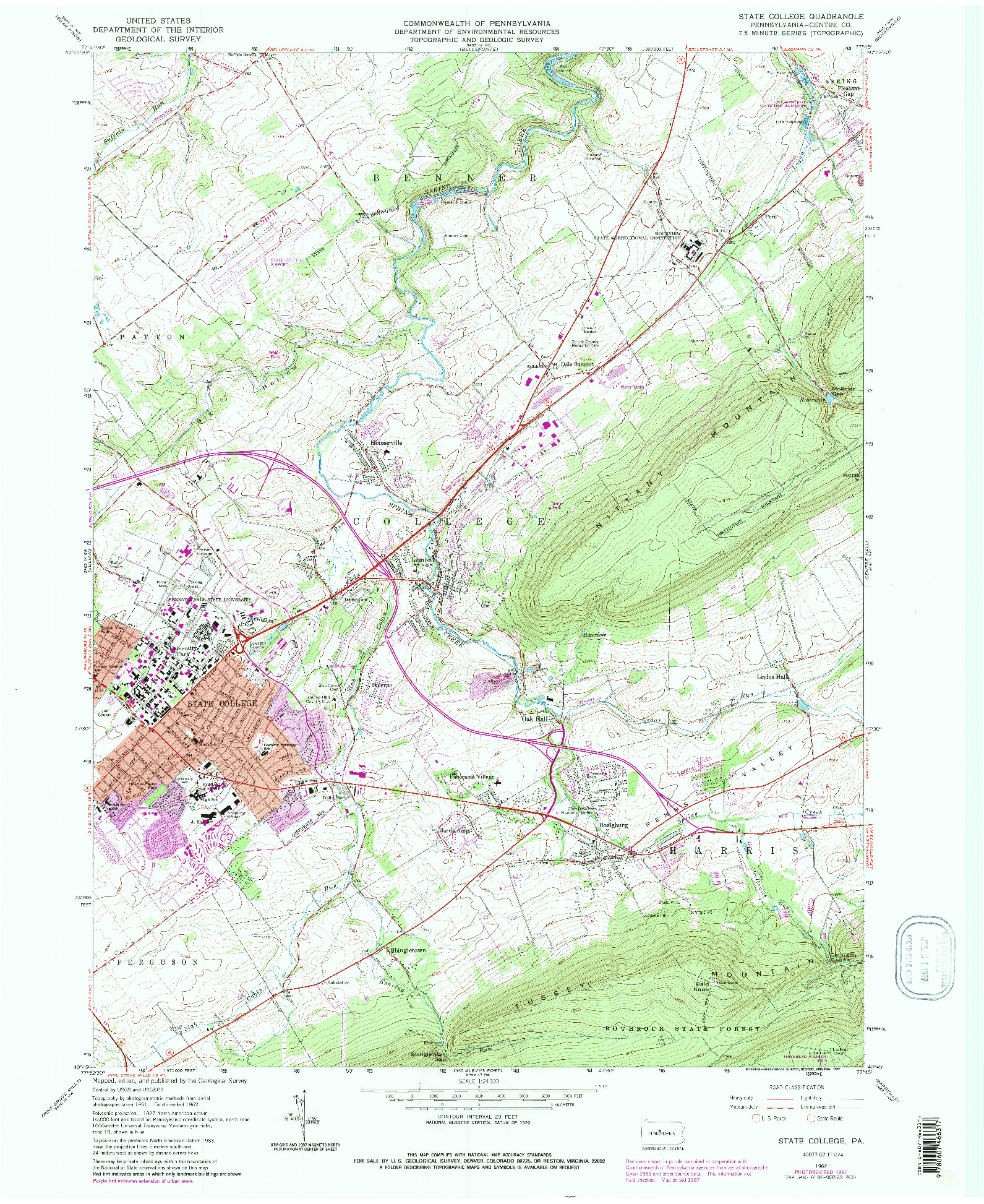 USGS 1:24000-SCALE QUADRANGLE FOR STATE COLLEGE, PA 1962