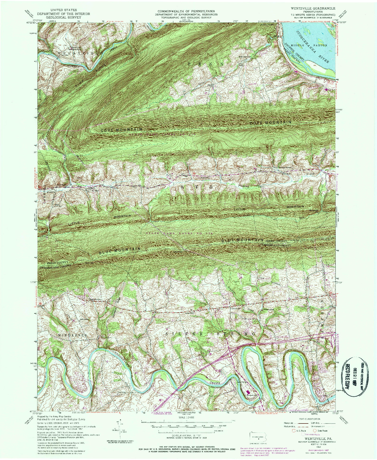 USGS 1:24000-SCALE QUADRANGLE FOR WERTZVILLE, PA 1952