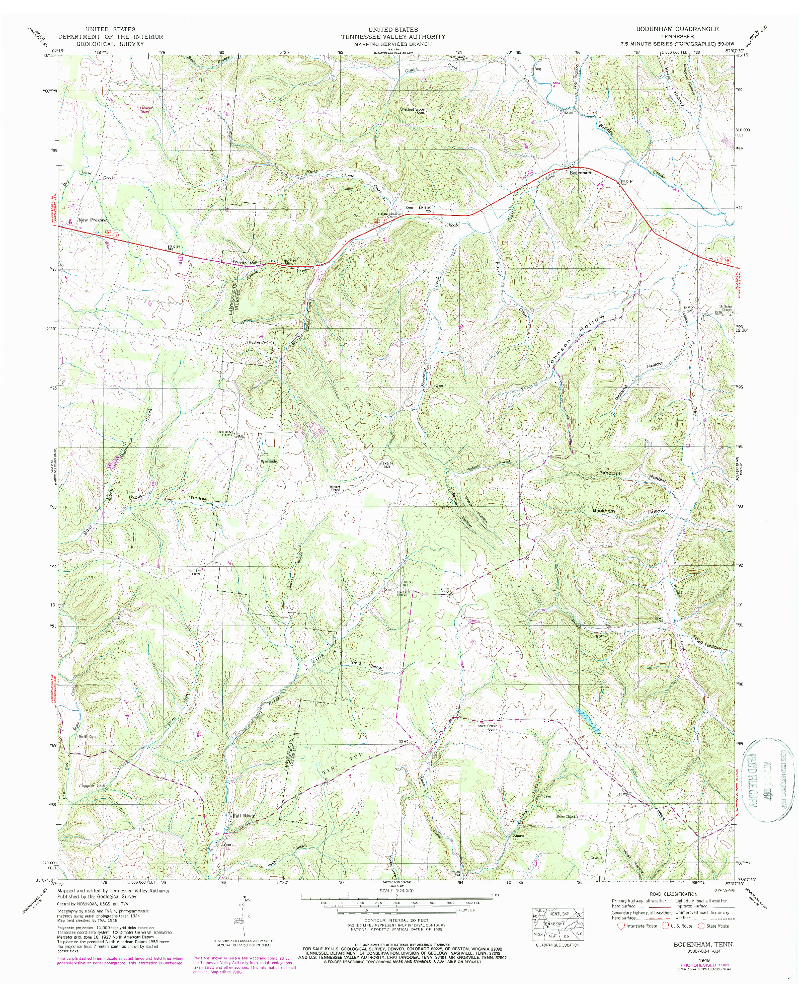 USGS 1:24000-SCALE QUADRANGLE FOR BODENHAM, TN 1948