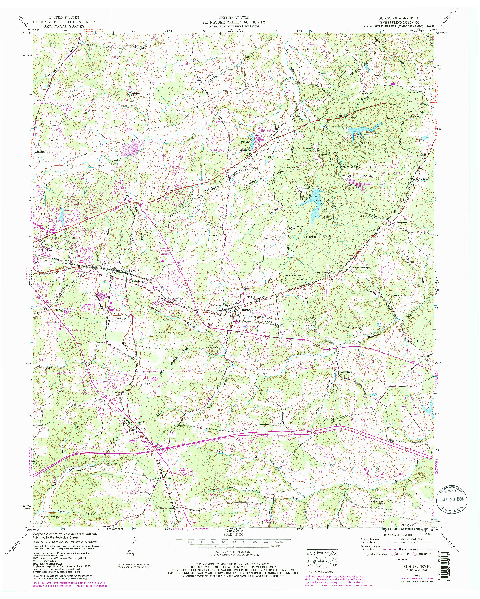 USGS 1:24000-SCALE QUADRANGLE FOR BURNS, TN 1953