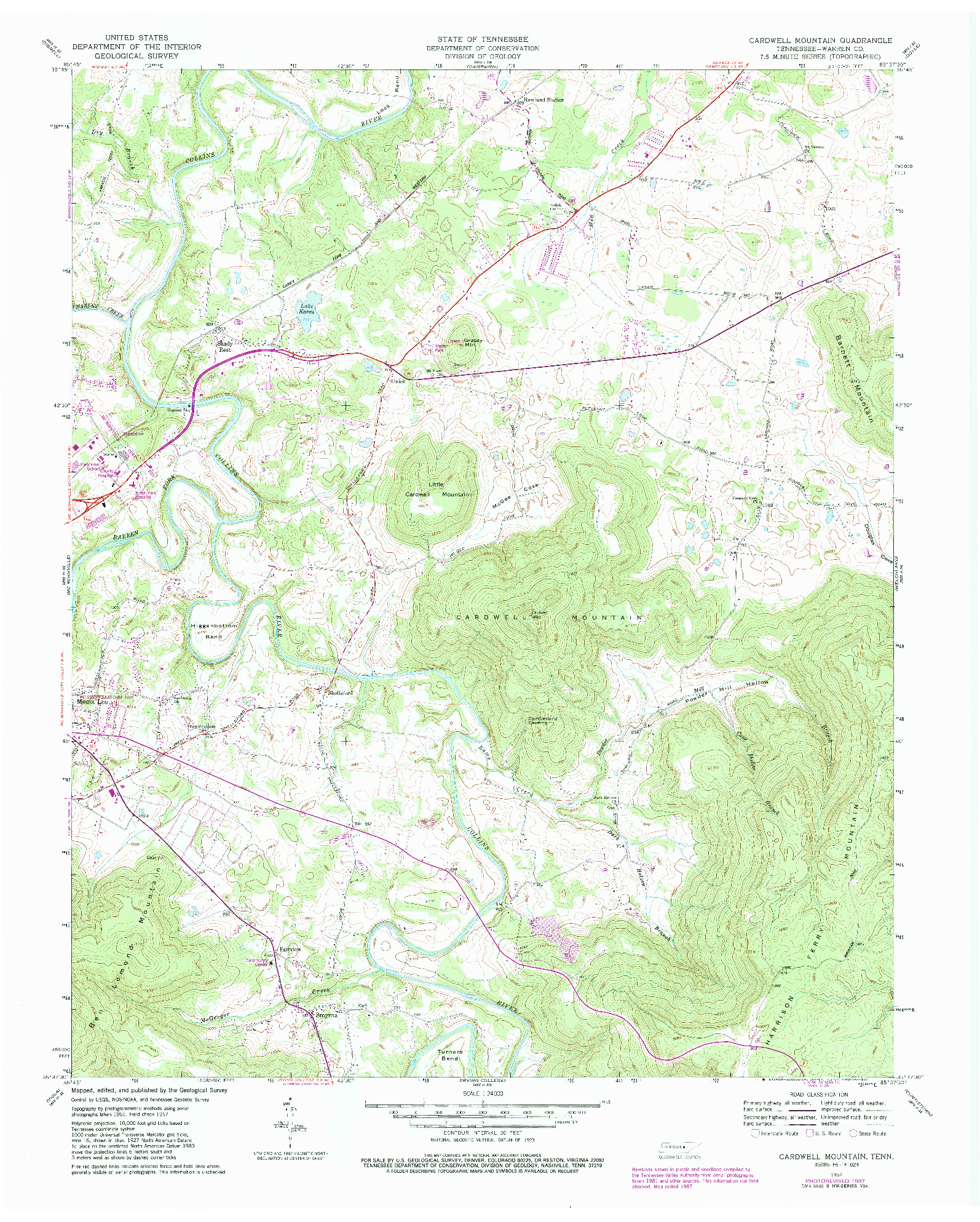 USGS 1:24000-SCALE QUADRANGLE FOR CARDWELL MOUNTAIN, TN 1957