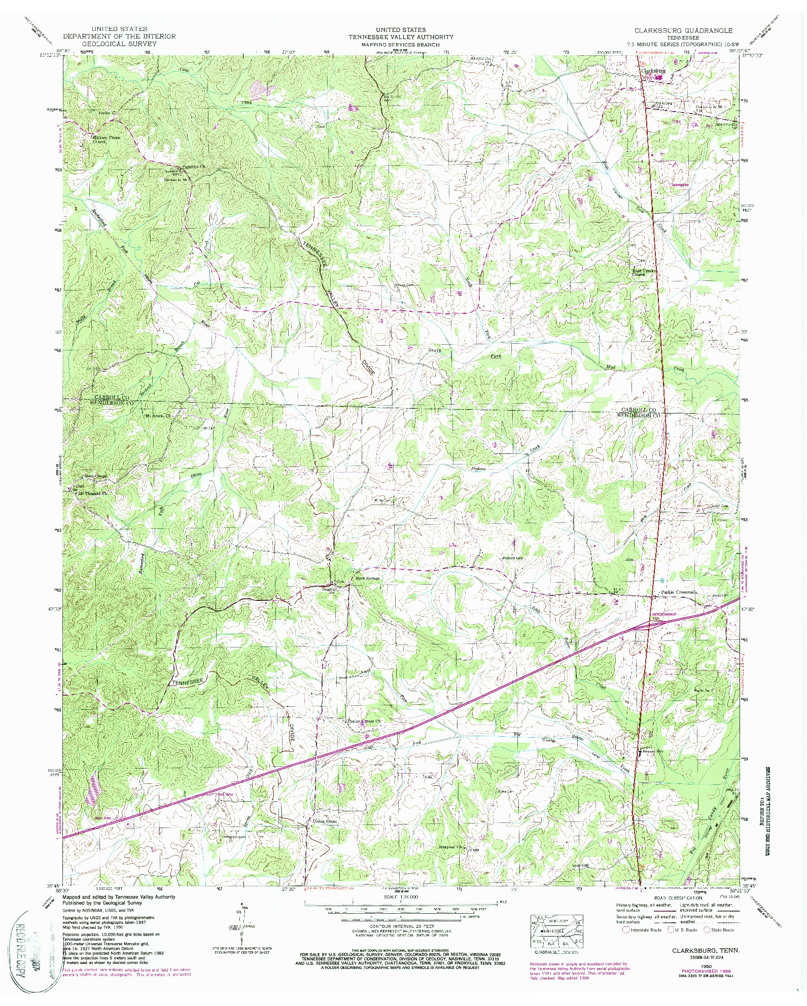 USGS 1:24000-SCALE QUADRANGLE FOR CLARKSBURG, TN 1950