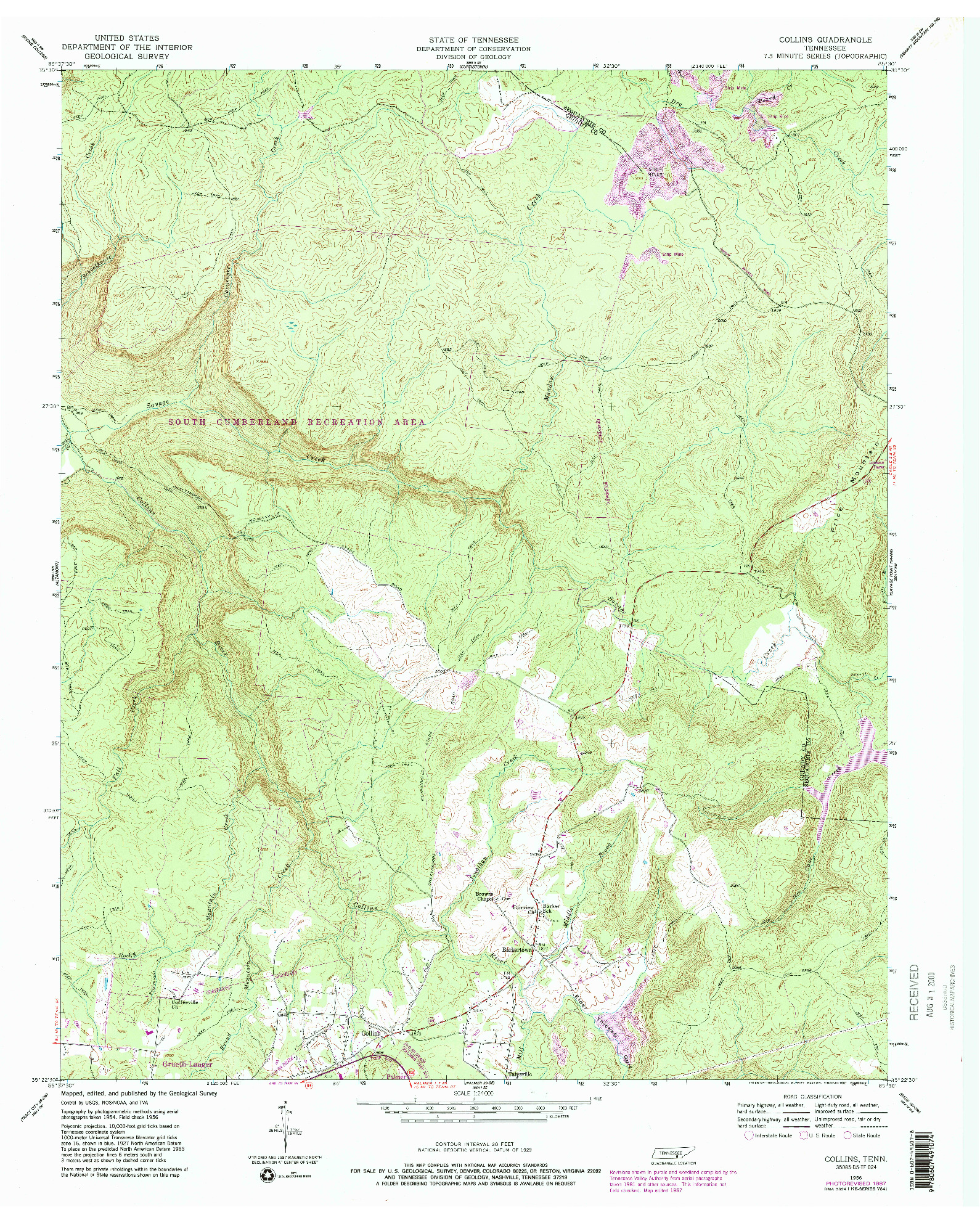 USGS 1:24000-SCALE QUADRANGLE FOR COLLINS, TN 1956