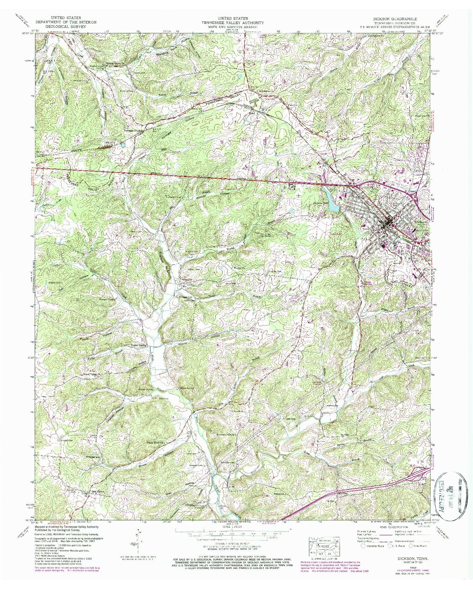 USGS 1:24000-SCALE QUADRANGLE FOR DICKSON, TN 1953