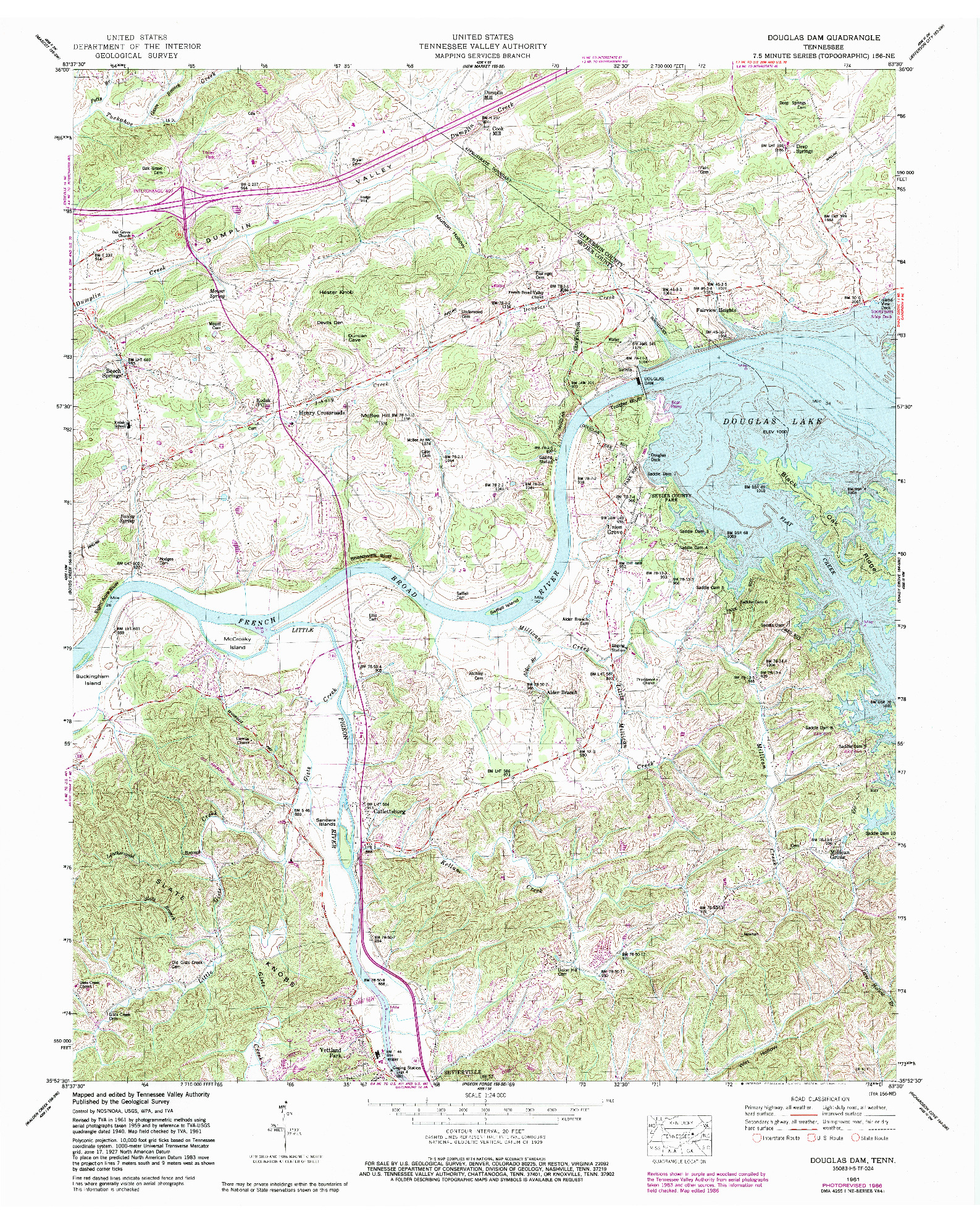 USGS 1:24000-SCALE QUADRANGLE FOR DOUGLAS DAM, TN 1961