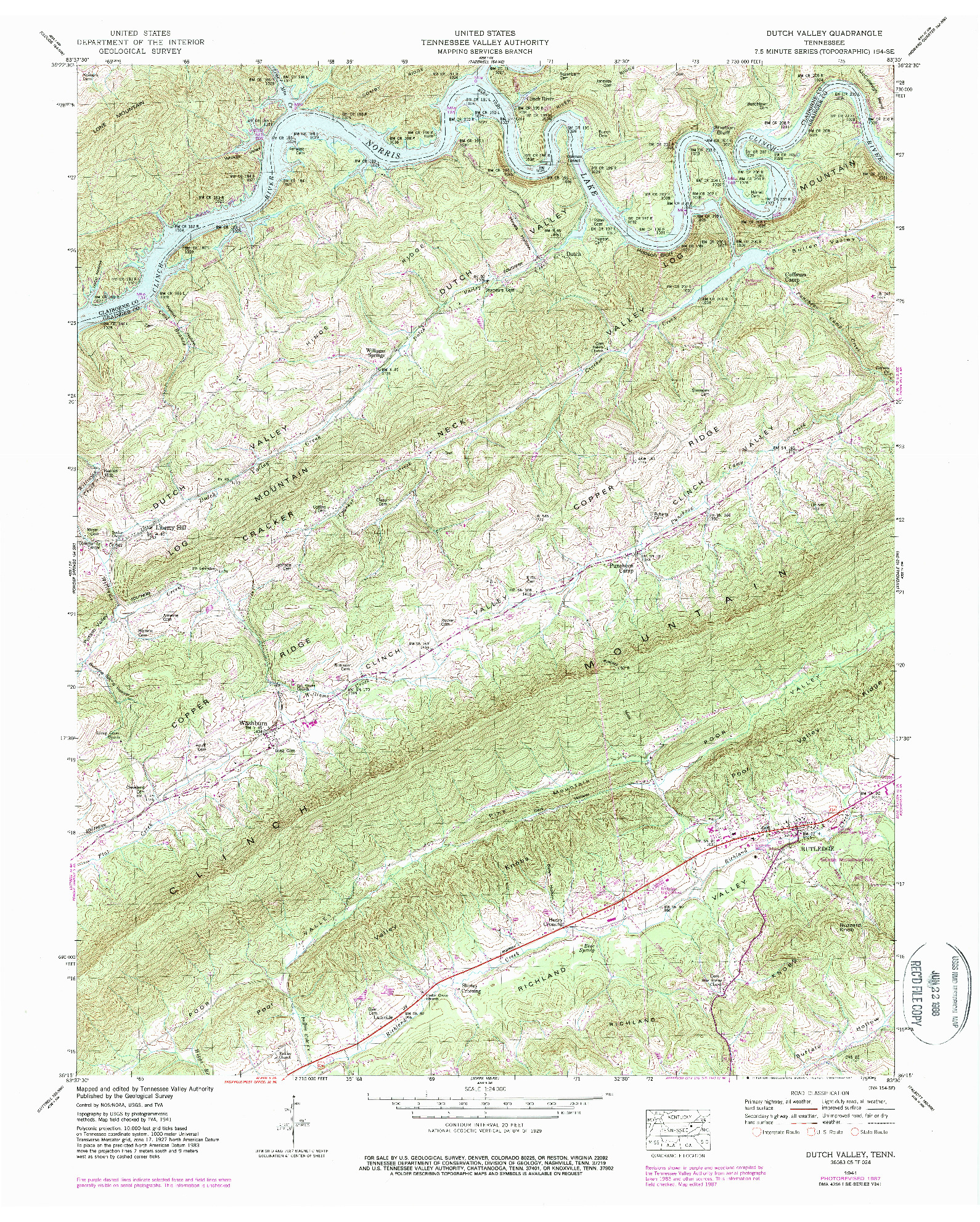 USGS 1:24000-SCALE QUADRANGLE FOR DUTCH VALLEY, TN 1941