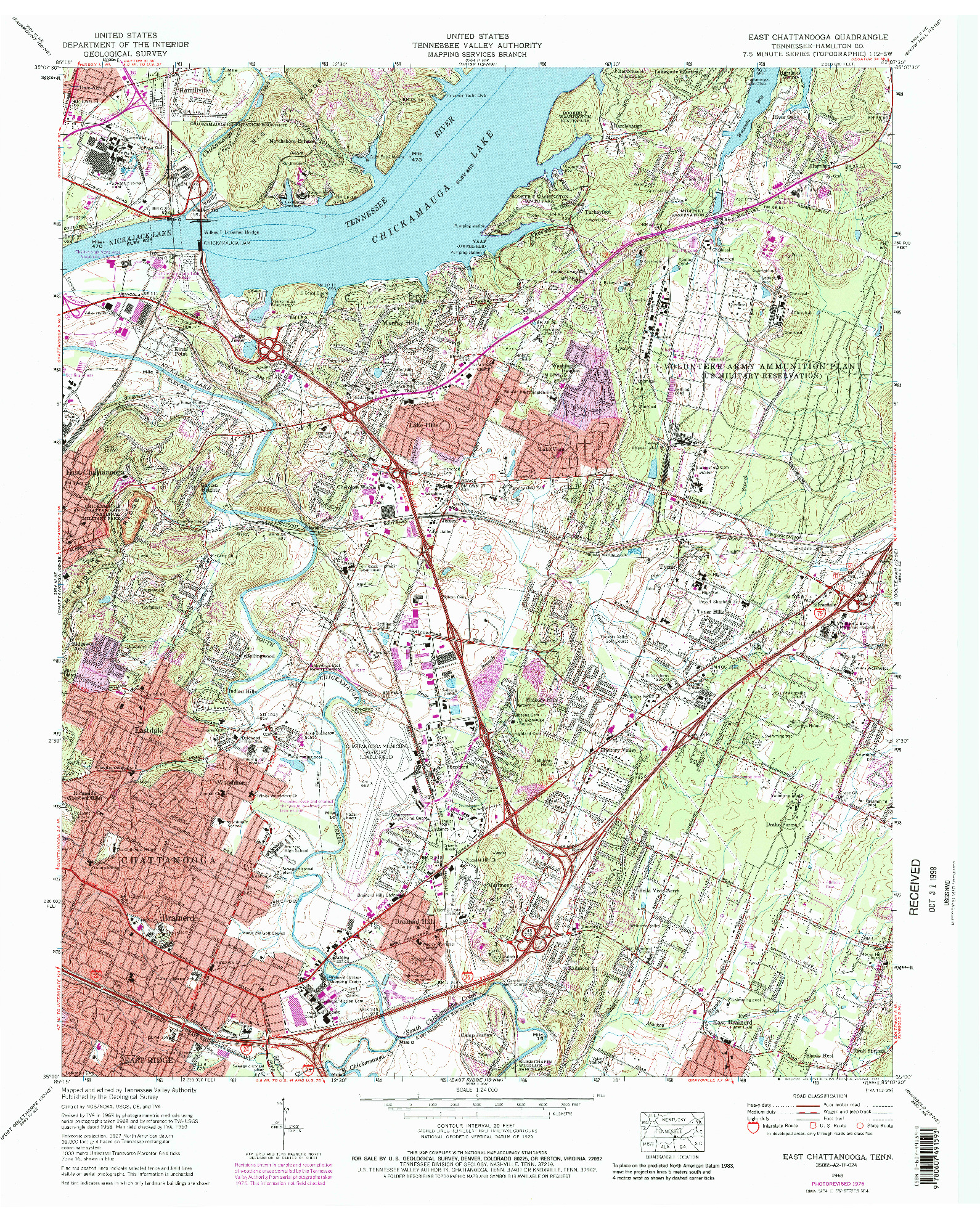 USGS 1:24000-SCALE QUADRANGLE FOR EAST CHATTANOOGA, TN 1969