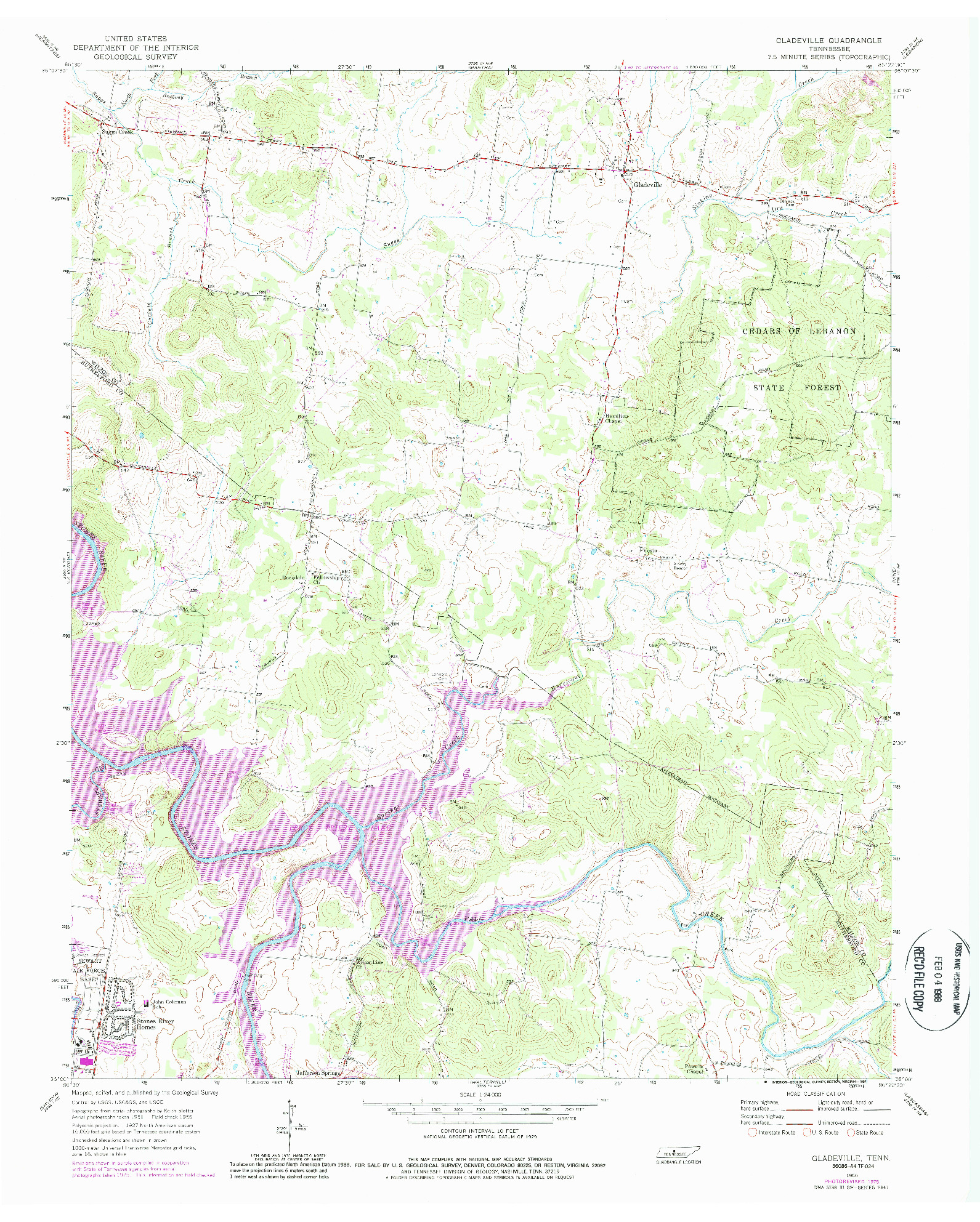 USGS 1:24000-SCALE QUADRANGLE FOR GLADEVILLE, TN 1956